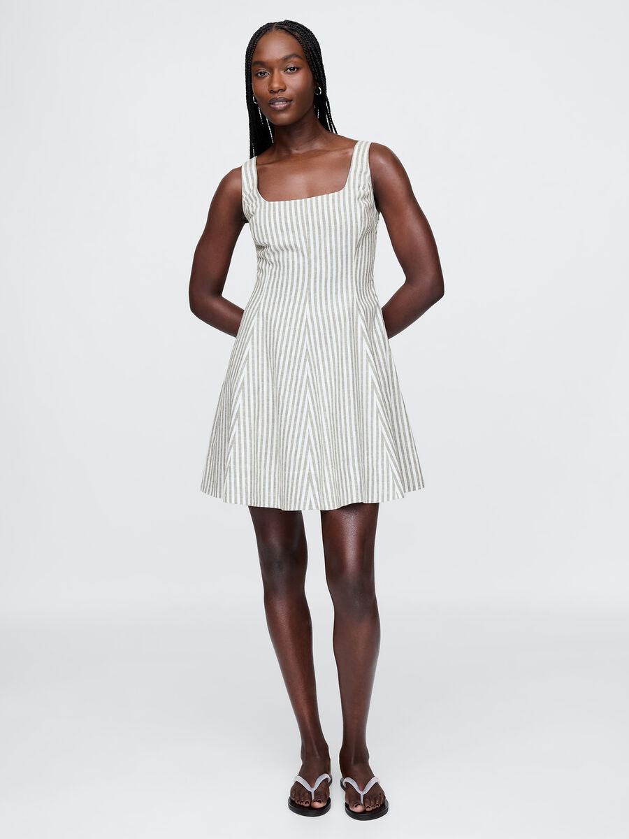 White and grey striped dress in linen and viscose_1
