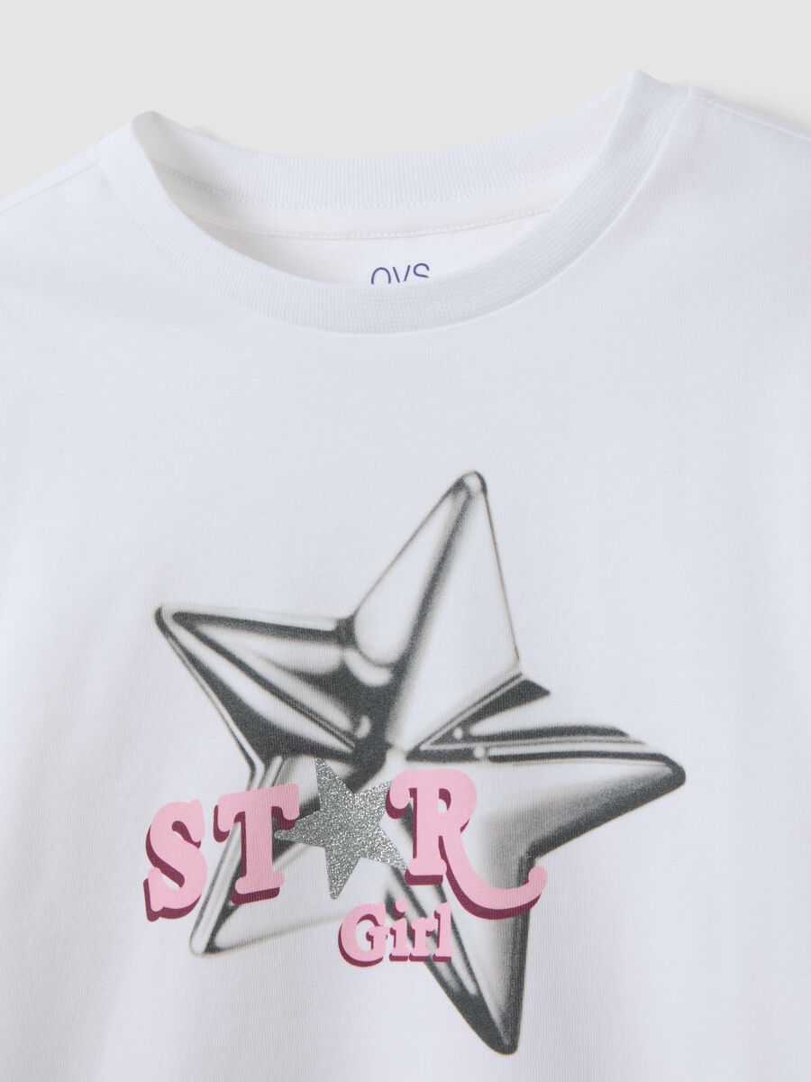 Pink pure organic cotton star-print T-shirt for girls_2