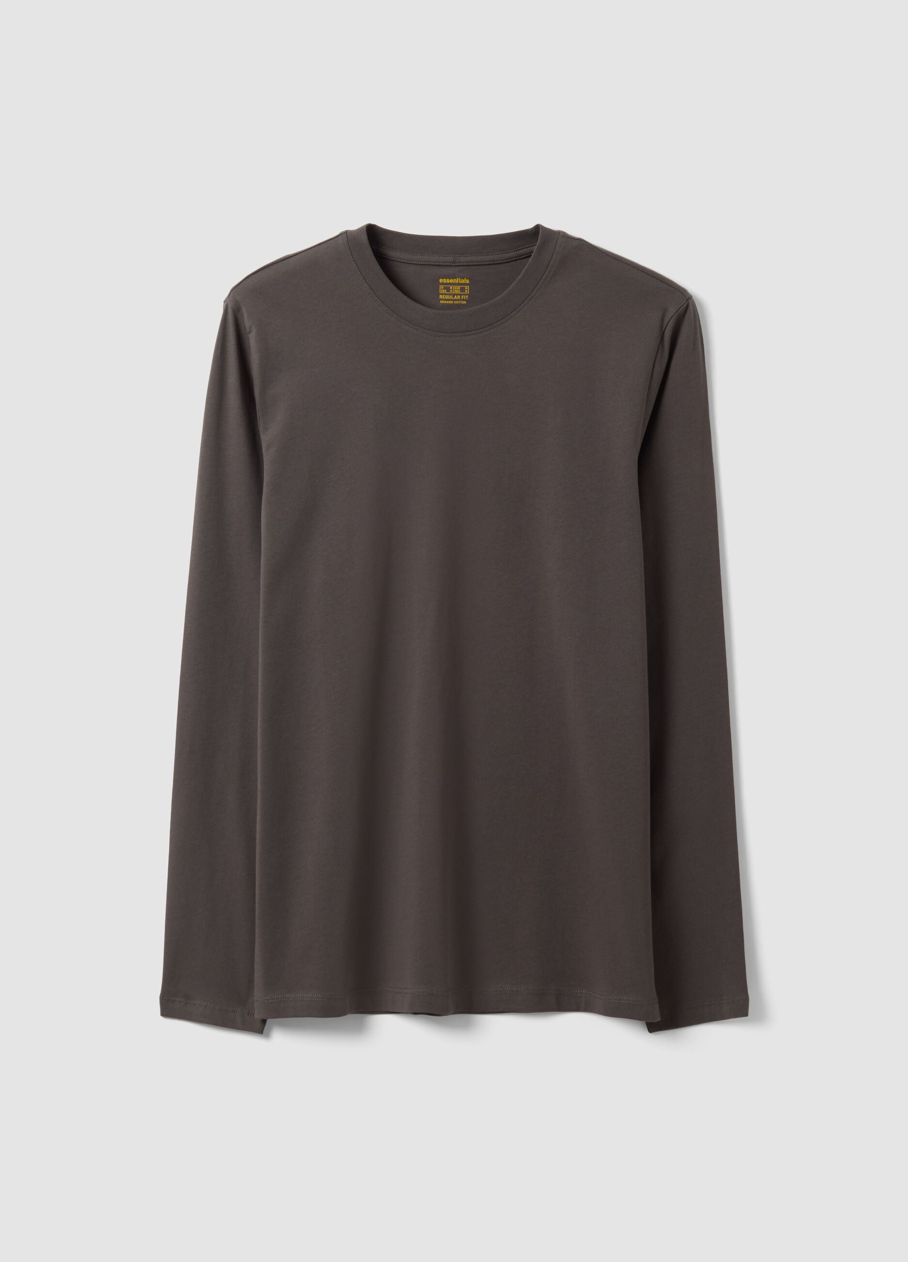 Grey long-sleeve crew-neck T-shirt in 100% organic cotton