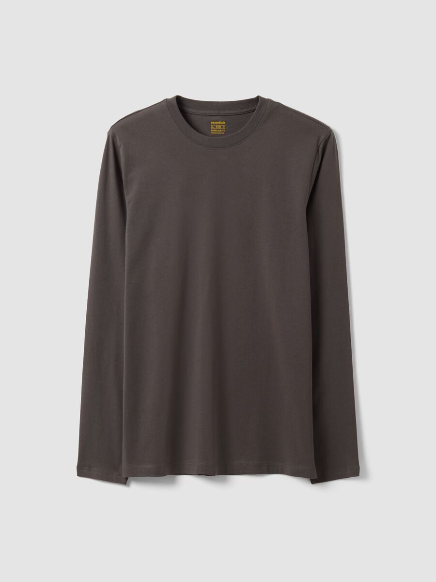 Grey long-sleeve crew-neck T-shirt in 100% organic cotton_0