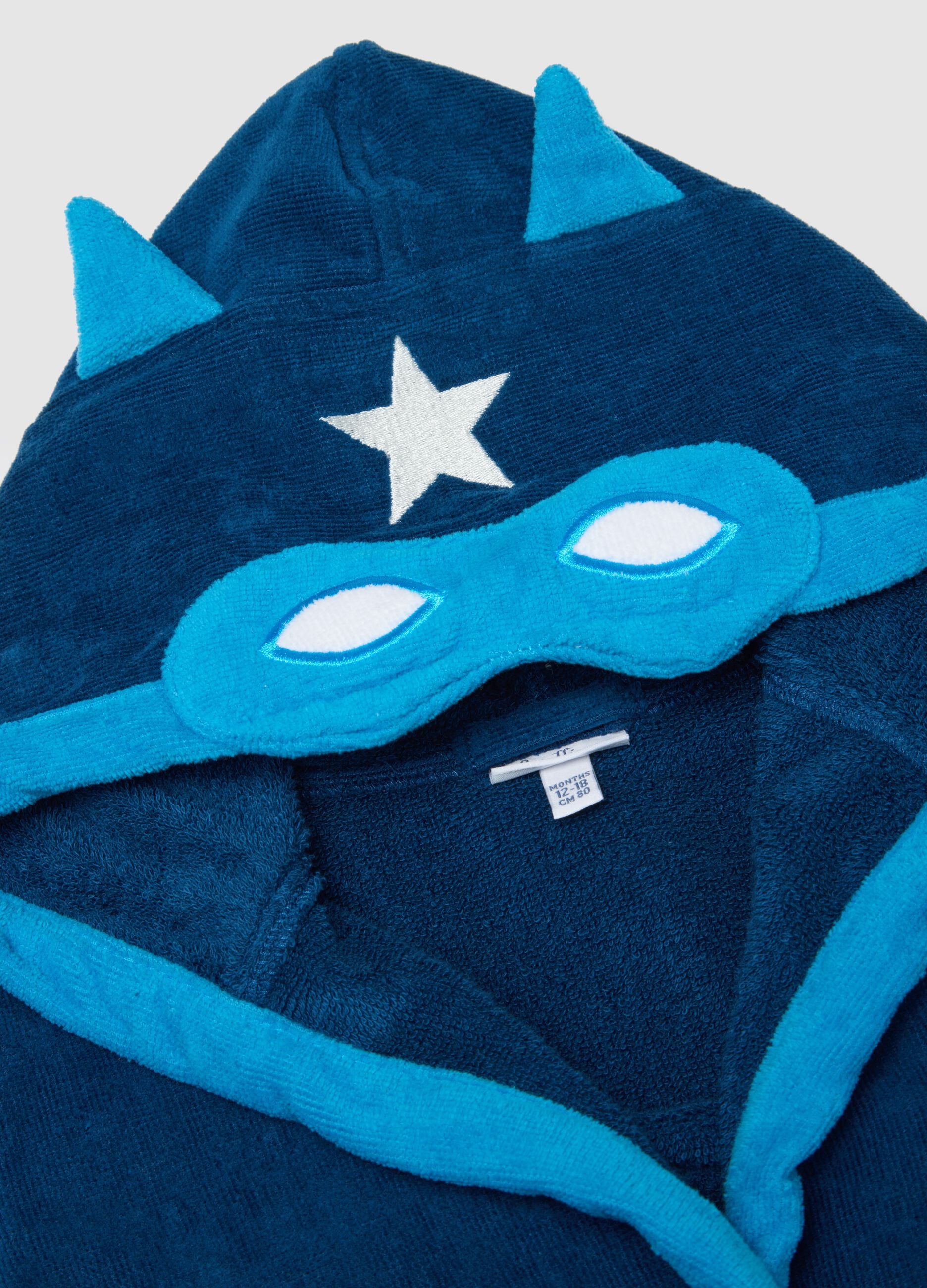 Baby Blue Pure Cotton Bathrobe with Superhero Motif