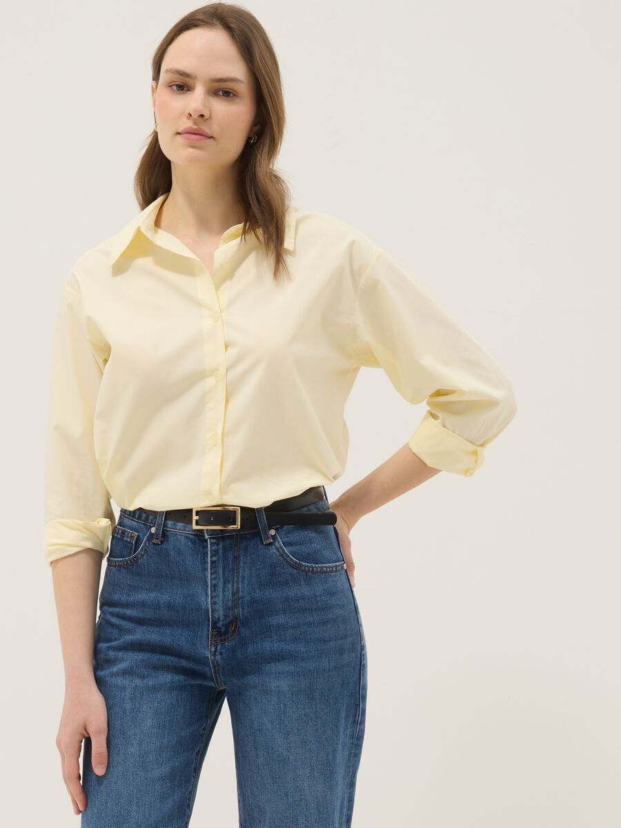 Yellow pure cotton slim-fit shirt_0