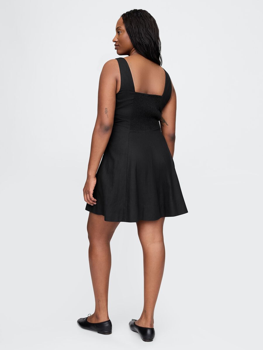 Short Black Dress in Linen and Viscose_6