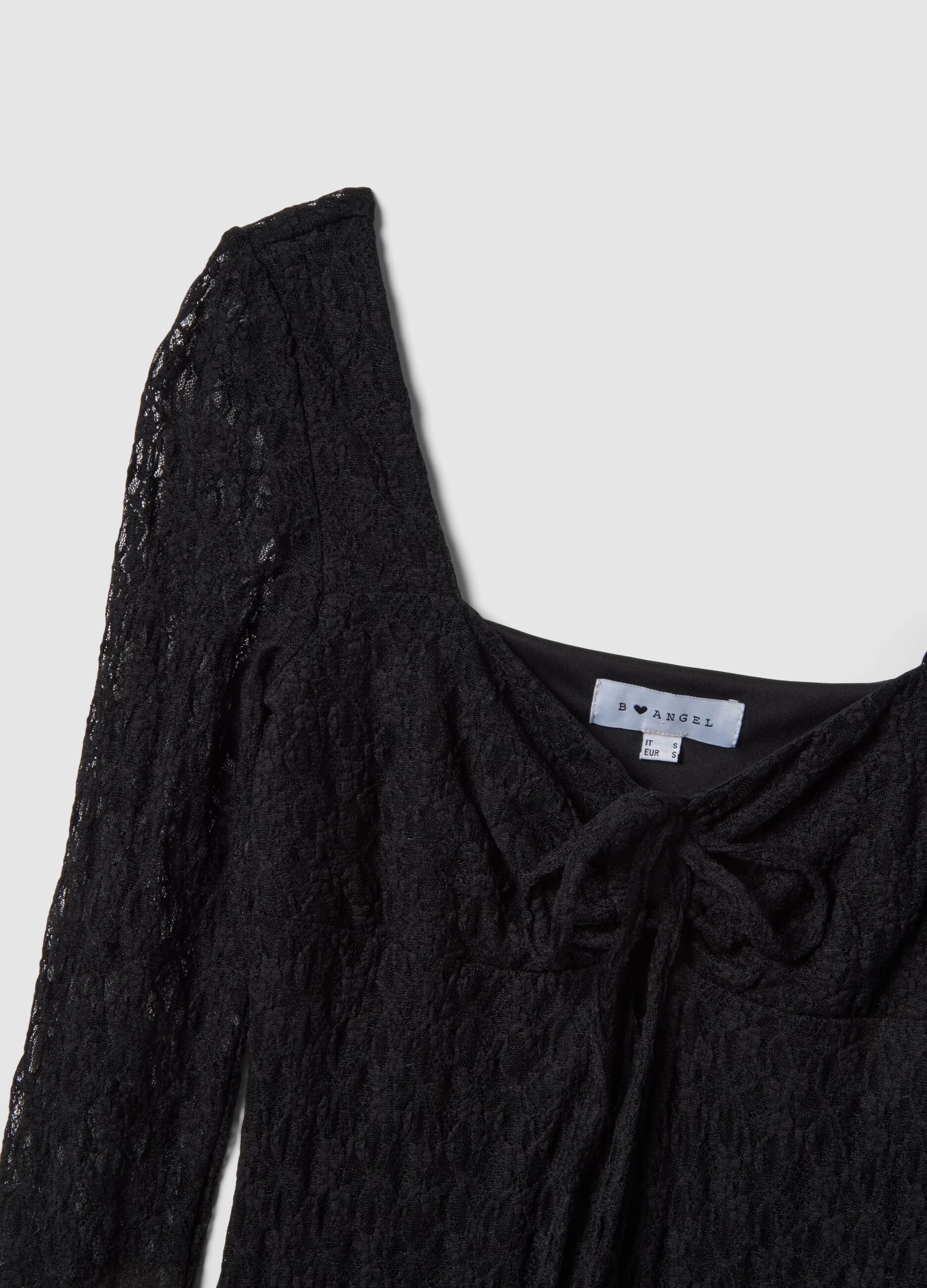 Regular fit black lace dress with square neckline