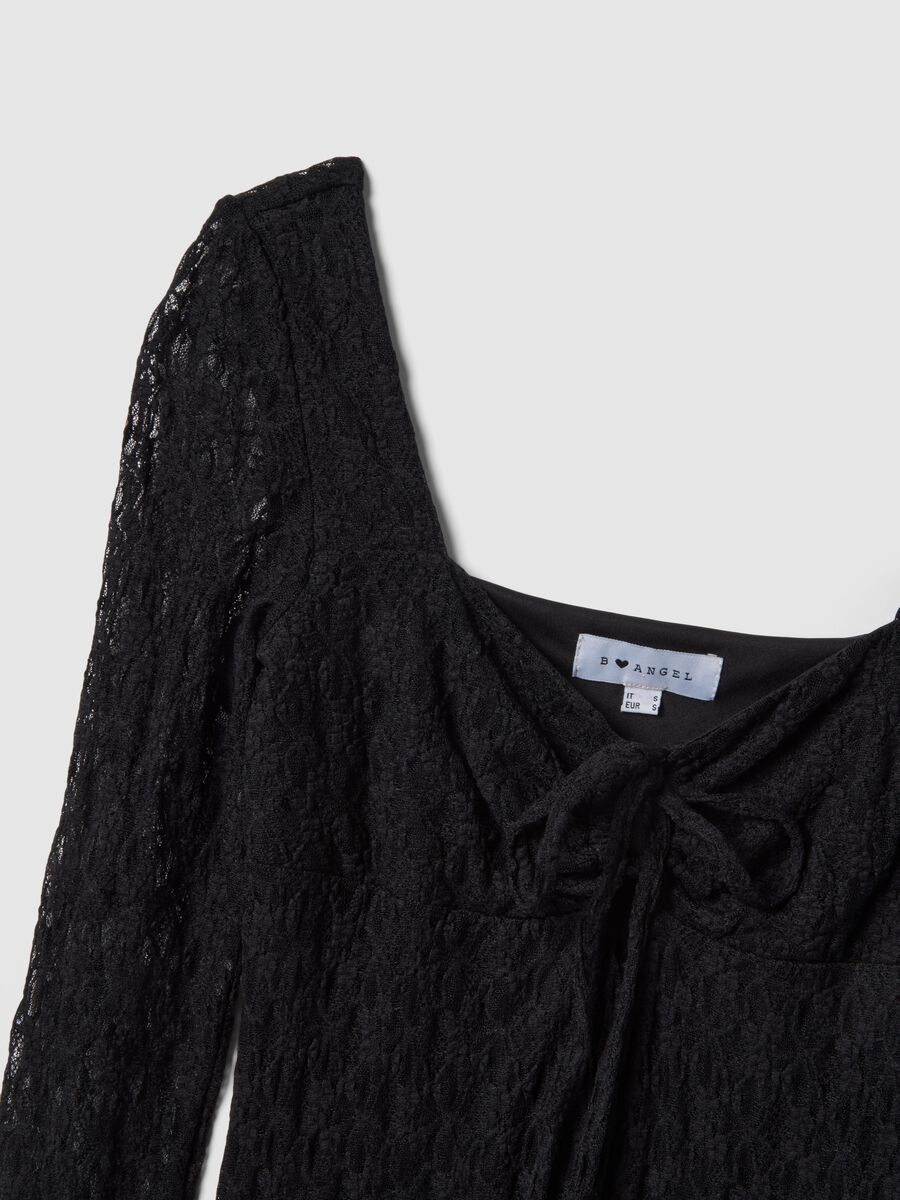 Regular fit black lace dress with square neckline_5