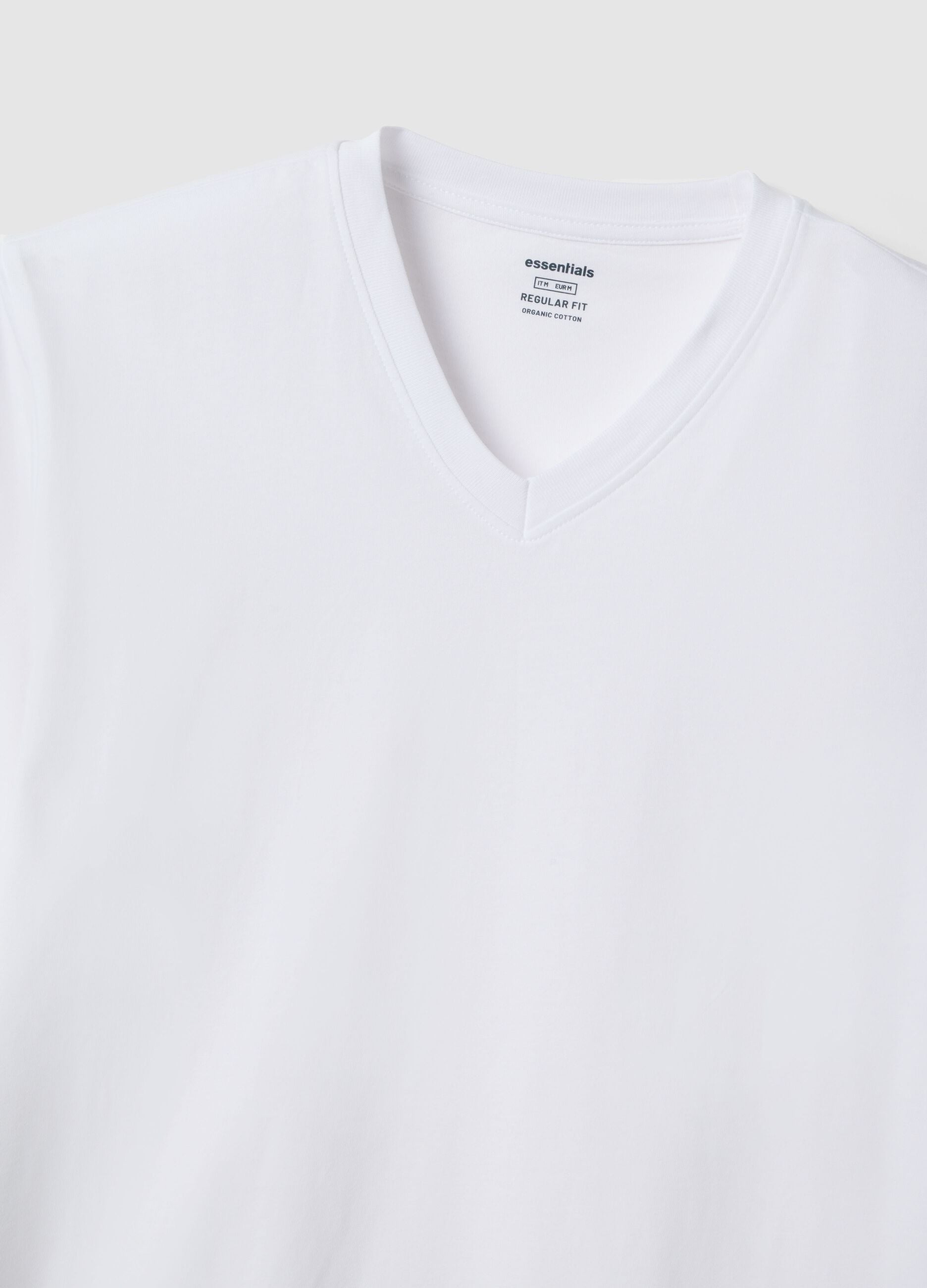 White pure cotton V-neck regular fit T-shirt