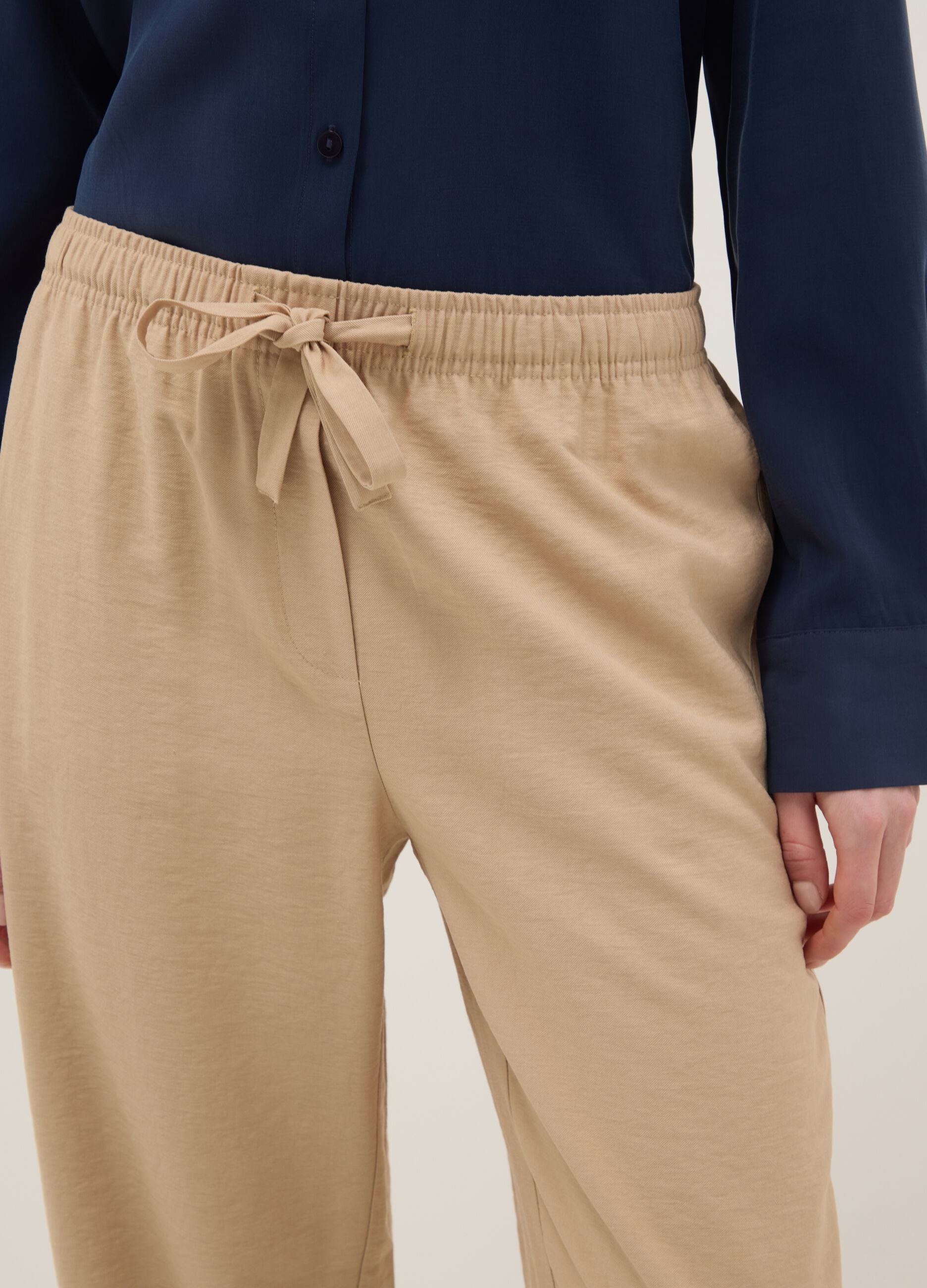 Beige viscose blend trousers with regular fit