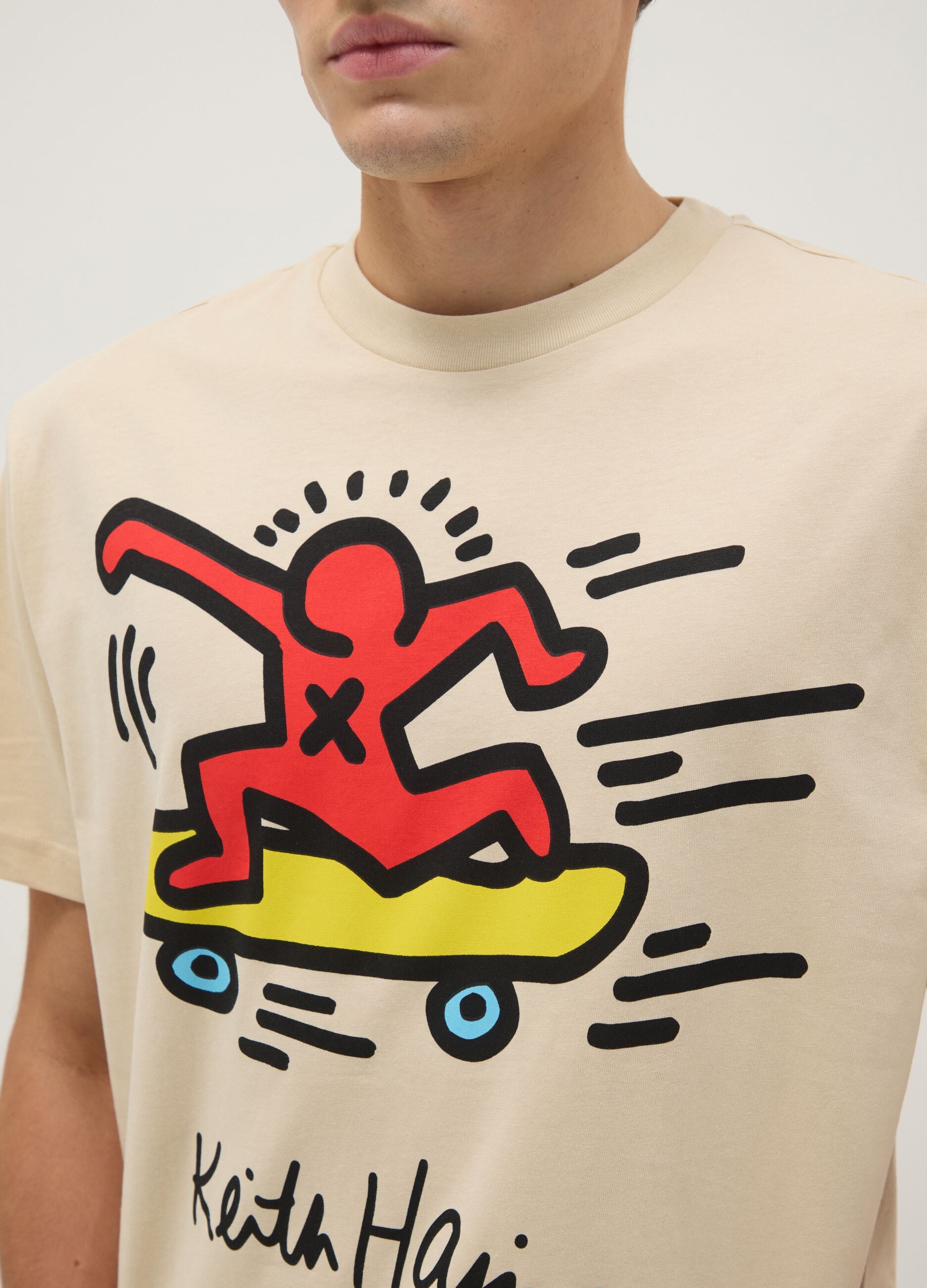 Beige regular fit pure cotton t-shirt with print