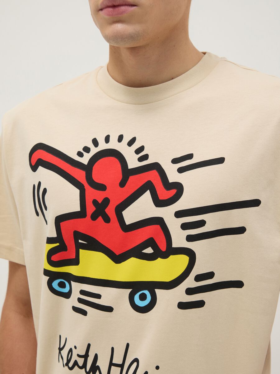 Beige regular fit pure cotton t-shirt with print_3