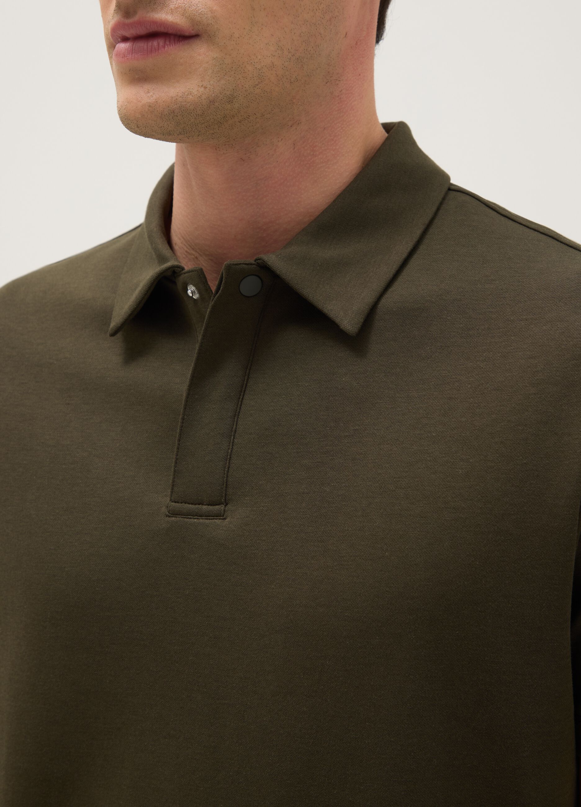 Green short-sleeved cotton blend polo shirt, regular fit