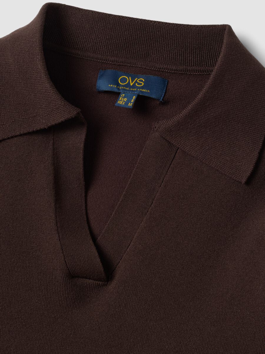 Brown viscose-blend polo-collar jumper, regular fit_5