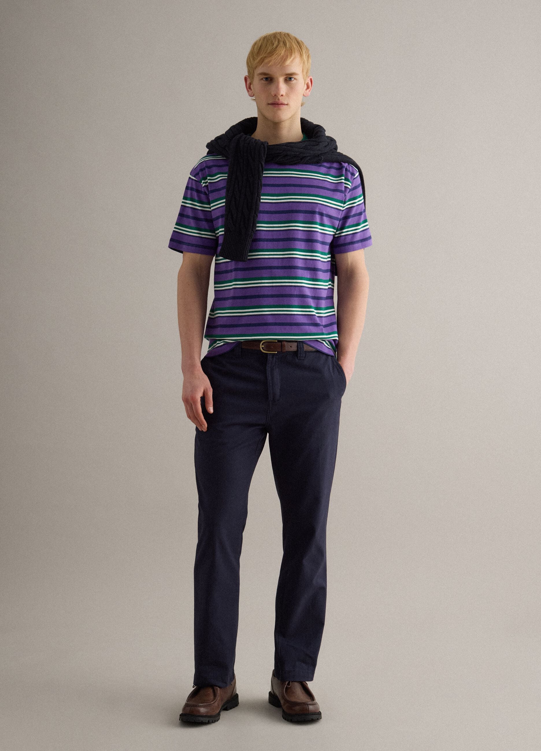 Multicolour striped pure cotton t-shirt regular fit