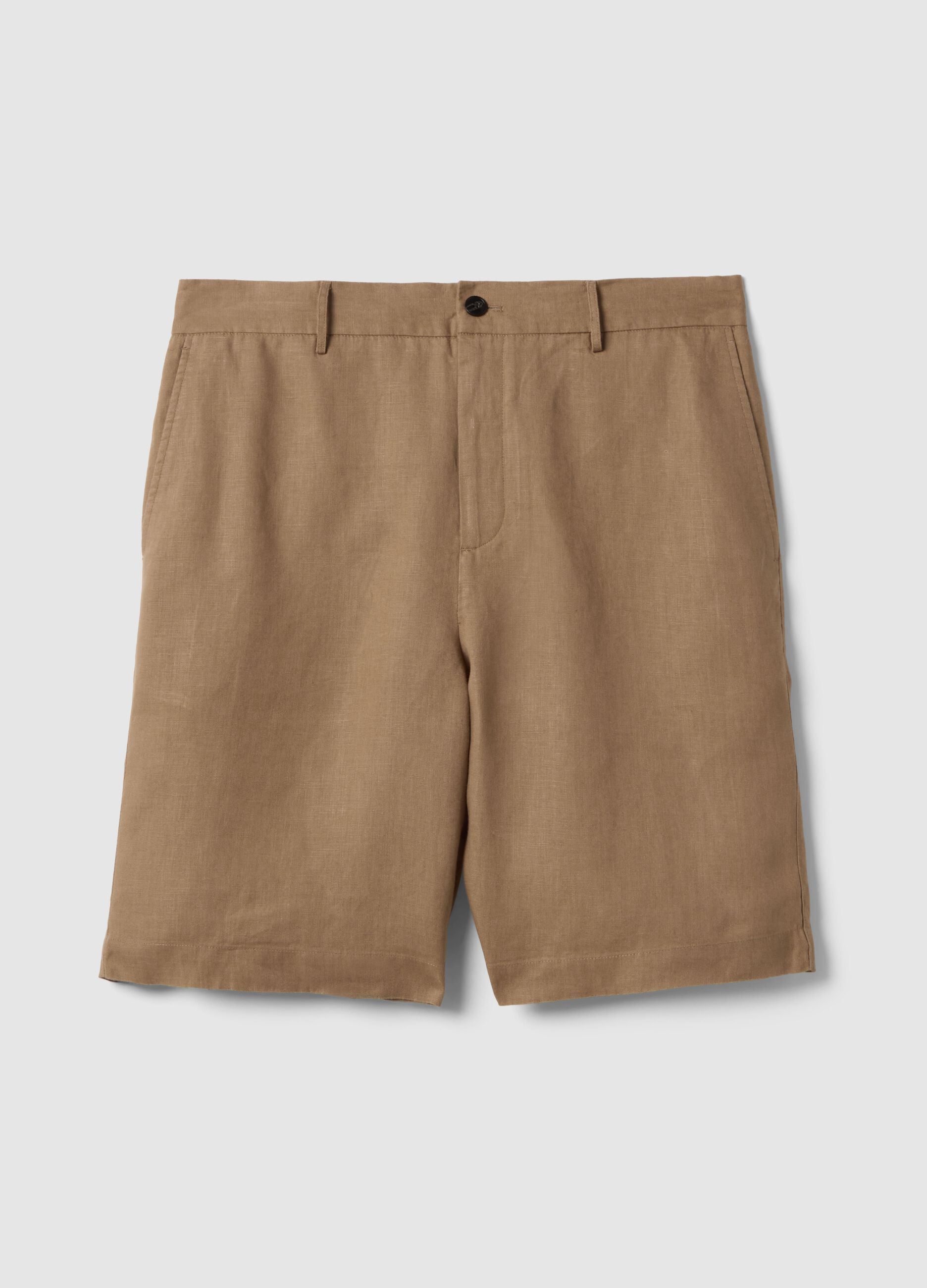 Regular Fit Brown Pure Linen Bermuda Shorts