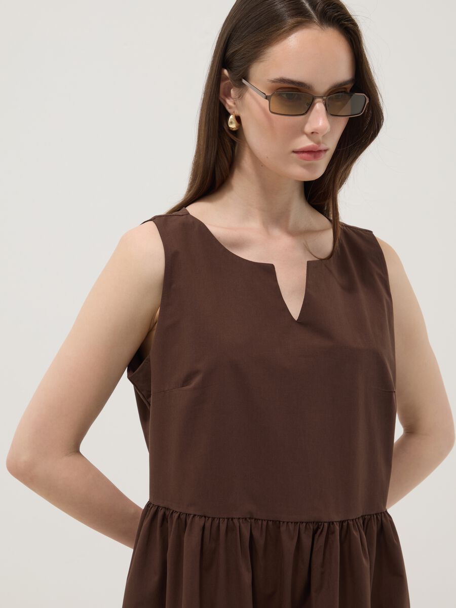 Brown pure cotton midi dress, oversized fit_2