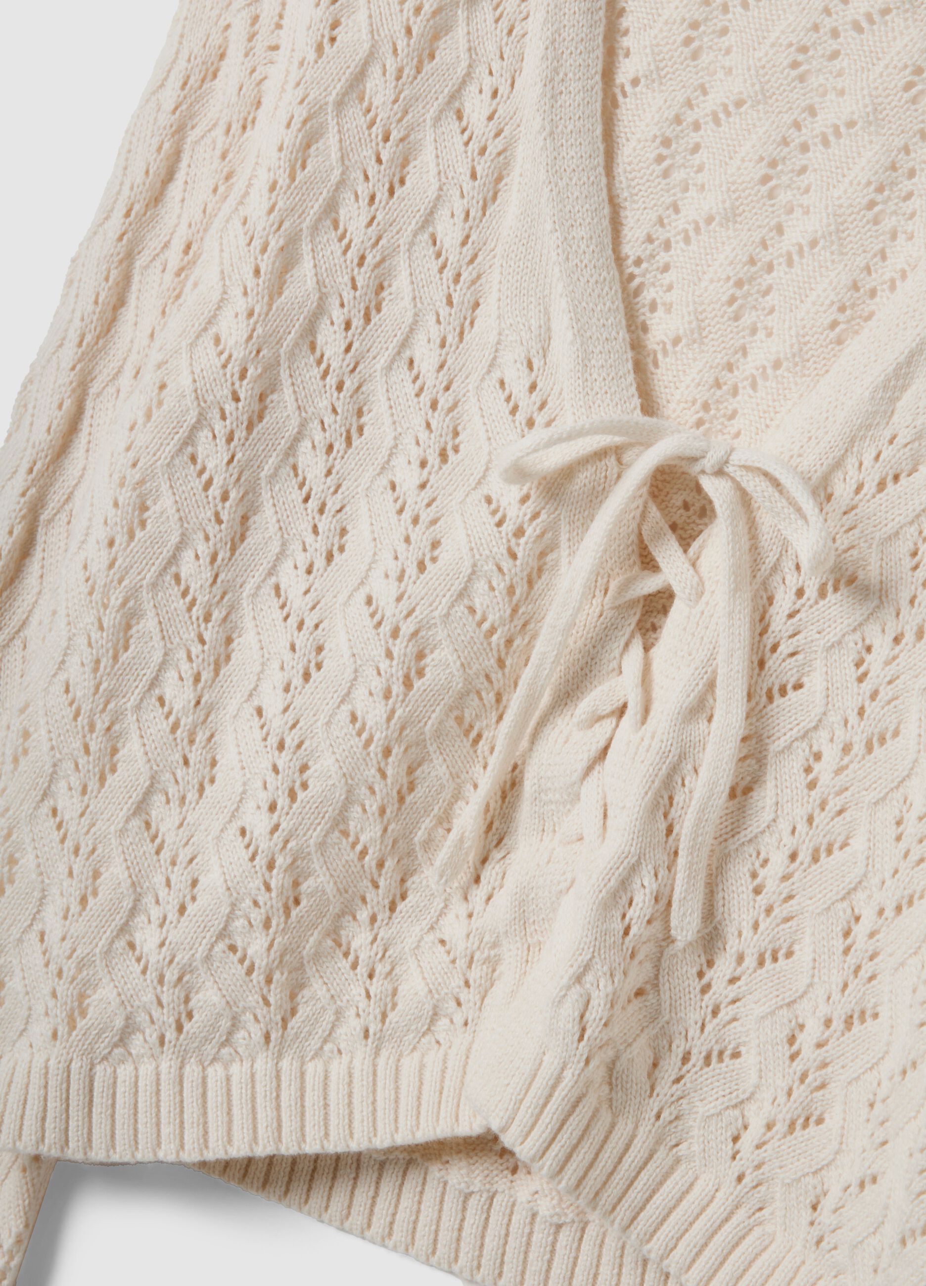 Regular fit beige pure cotton cardigan with perforated design