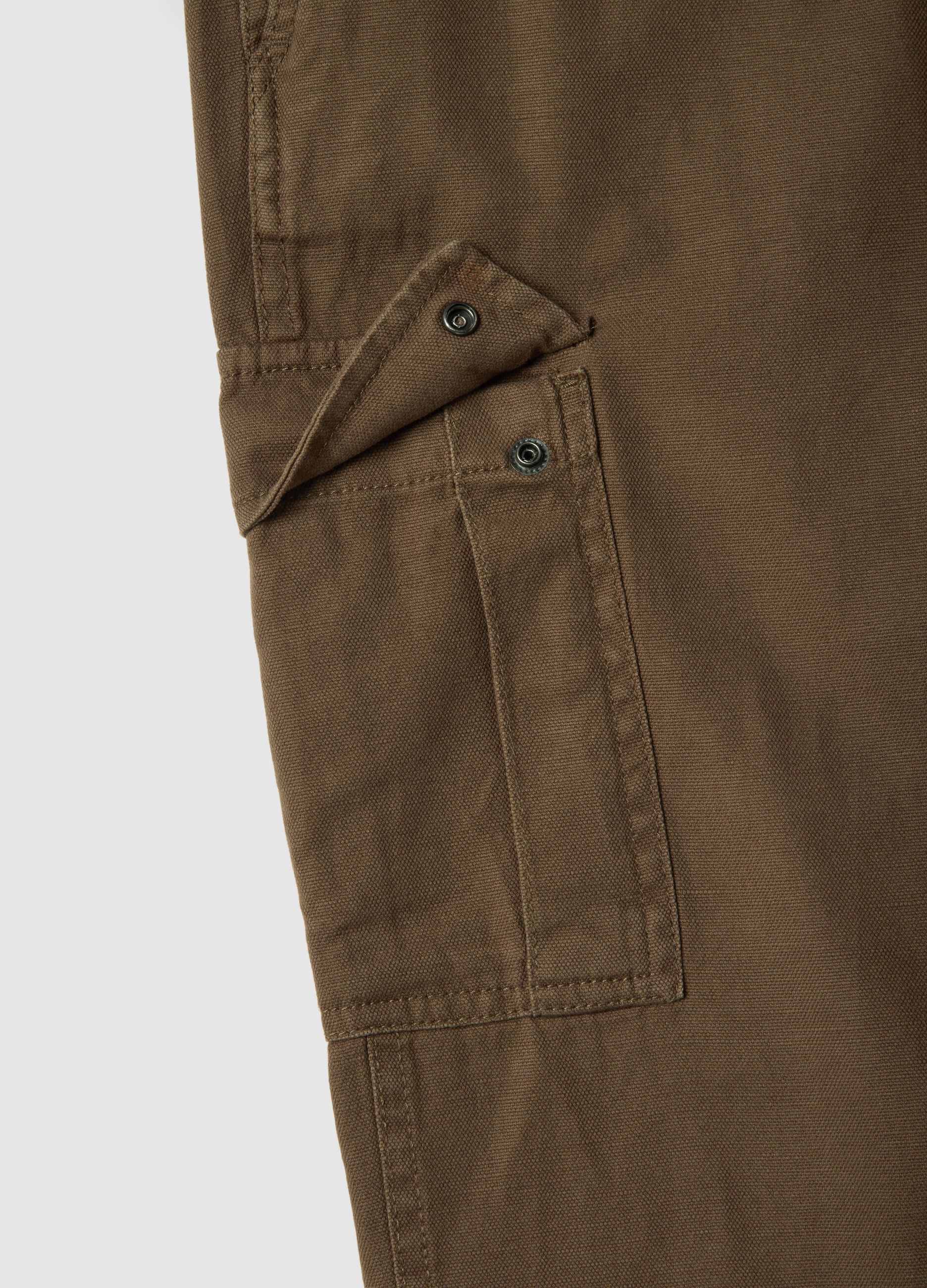 Brown regular fit cotton and linen cargo trousers