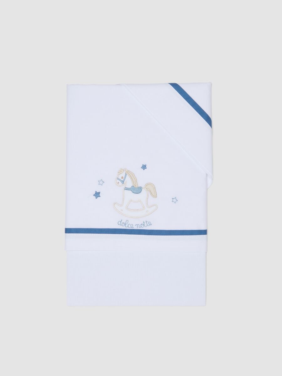 White pure cotton baby sheet with rocking horse embroidery_0