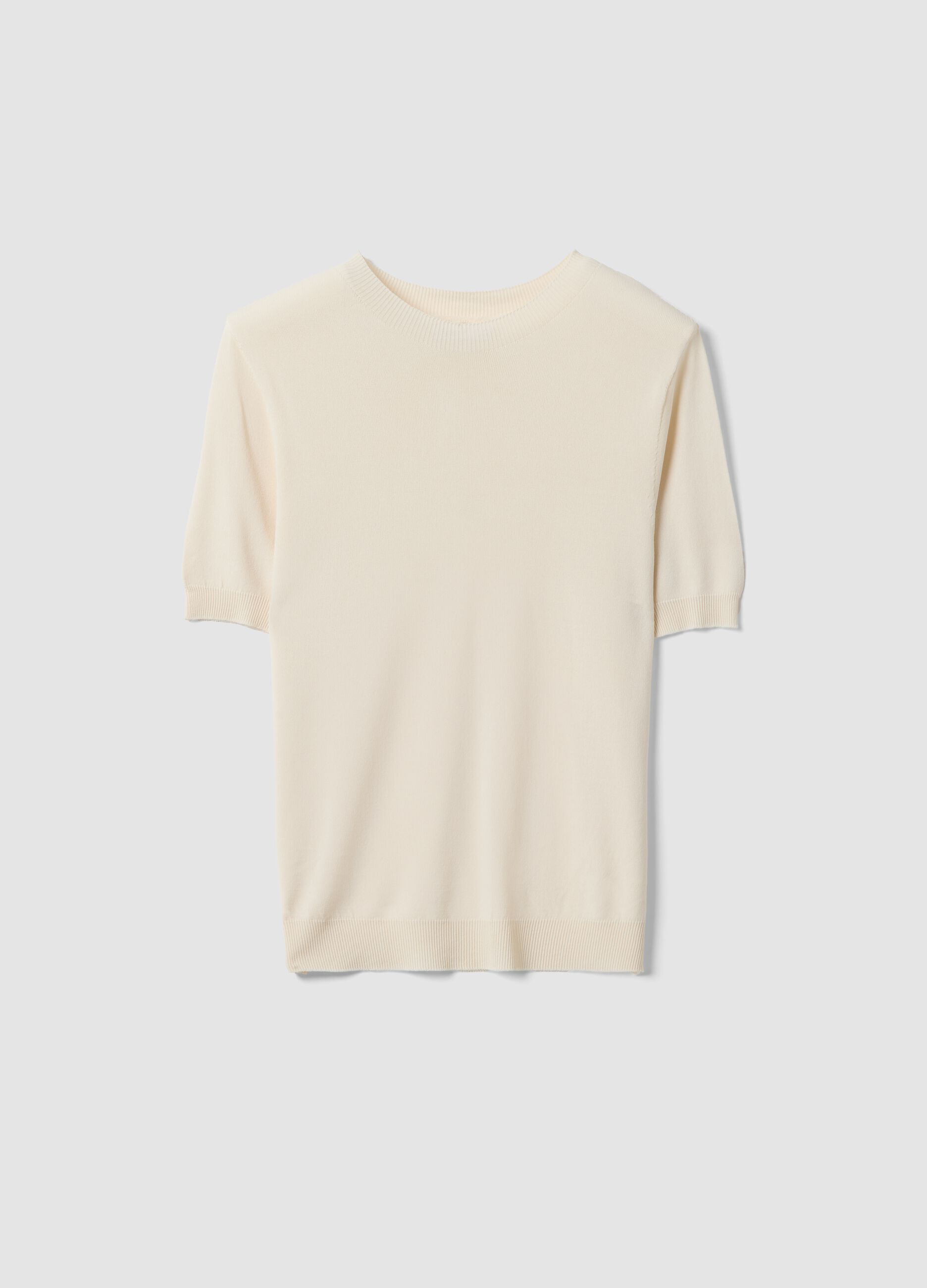 Beige Viscose Blend Regular Fit T-shirt