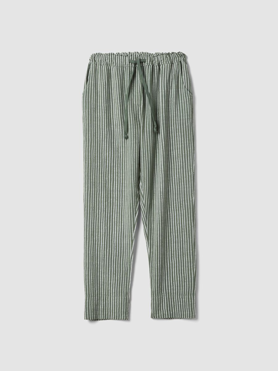 Green pure cotton striped regular-fit trousers_4