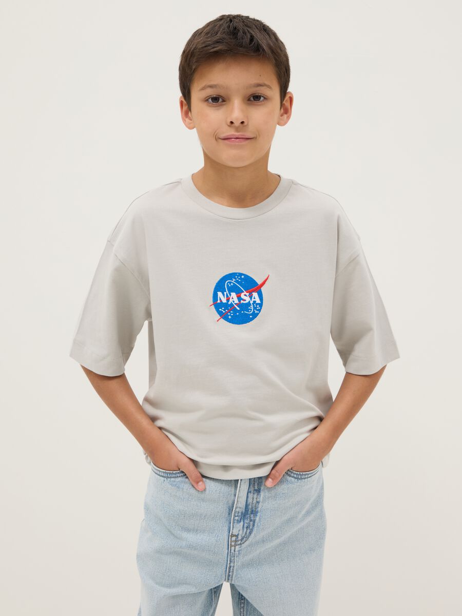 Grey pure cotton oversized boys' t-shirt with logo_0