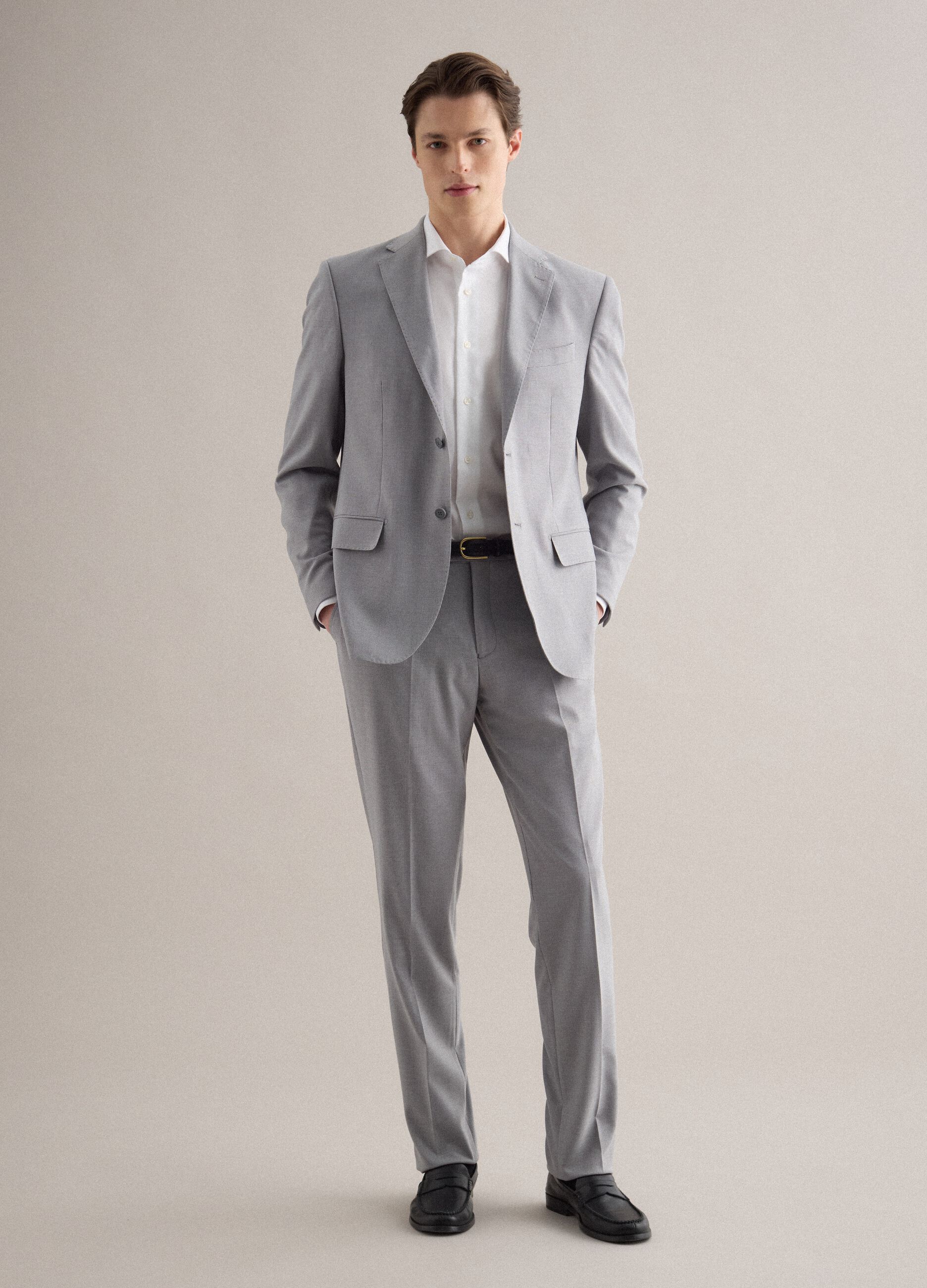 Grey single-breasted blazer with regular fit micro-checks