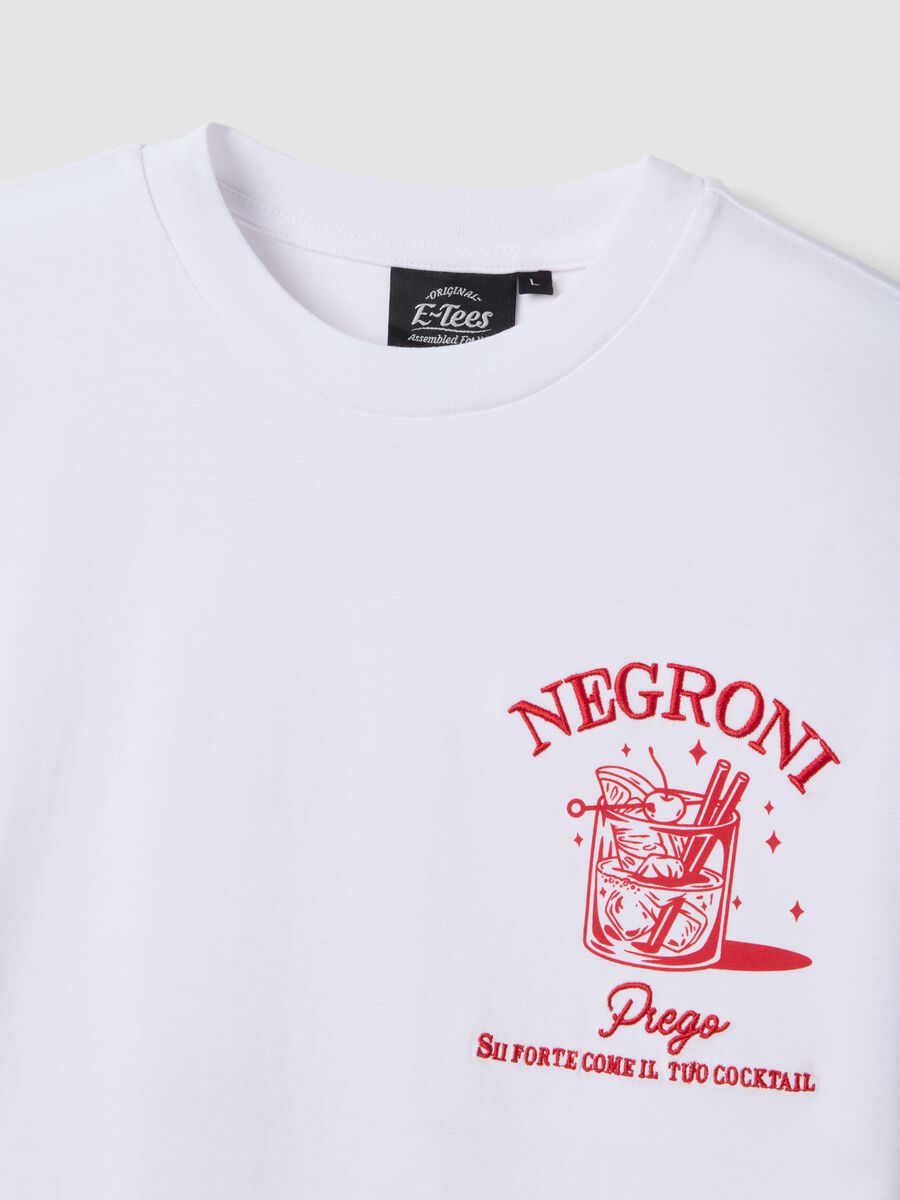 White pure cotton regular fit T-shirt with Negroni prints_5