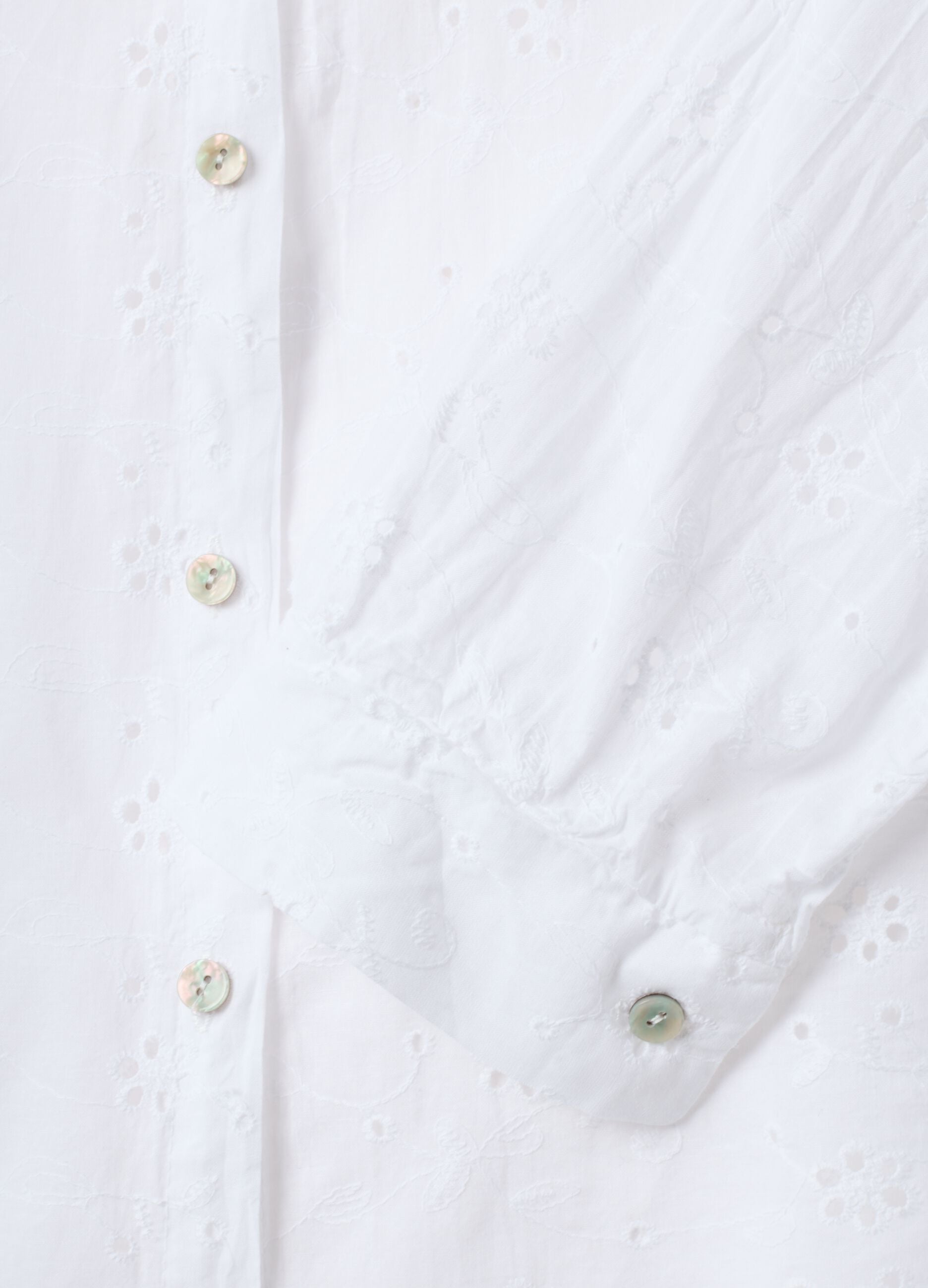 White broderie anglaise pure cotton shirt with Mandarin collar, regular fit