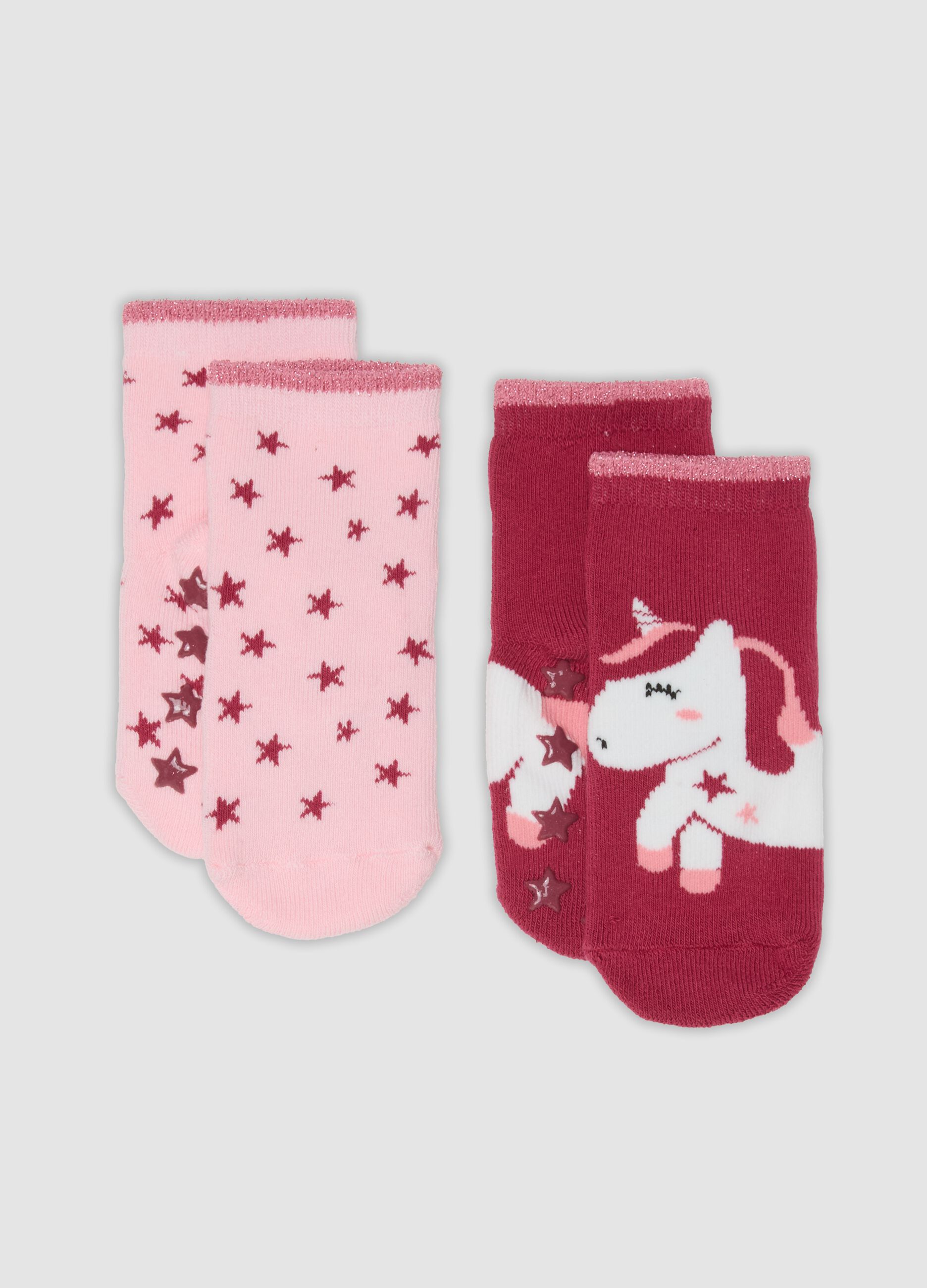 2-pack of multicolour non-slip organic cotton blend socks for baby girl