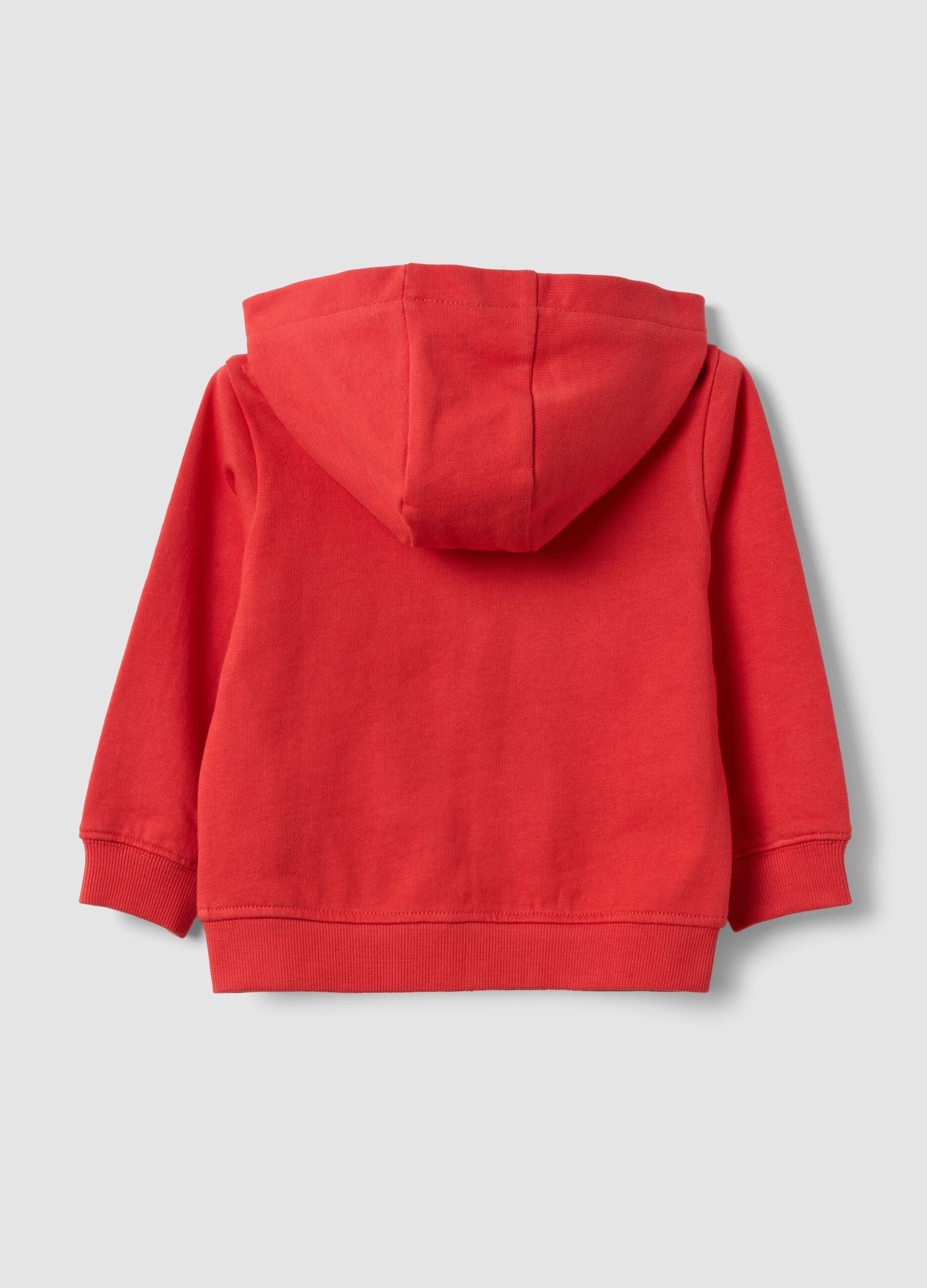 Red hooded sweatshirt in pure organic cotton, regular fit, for boys