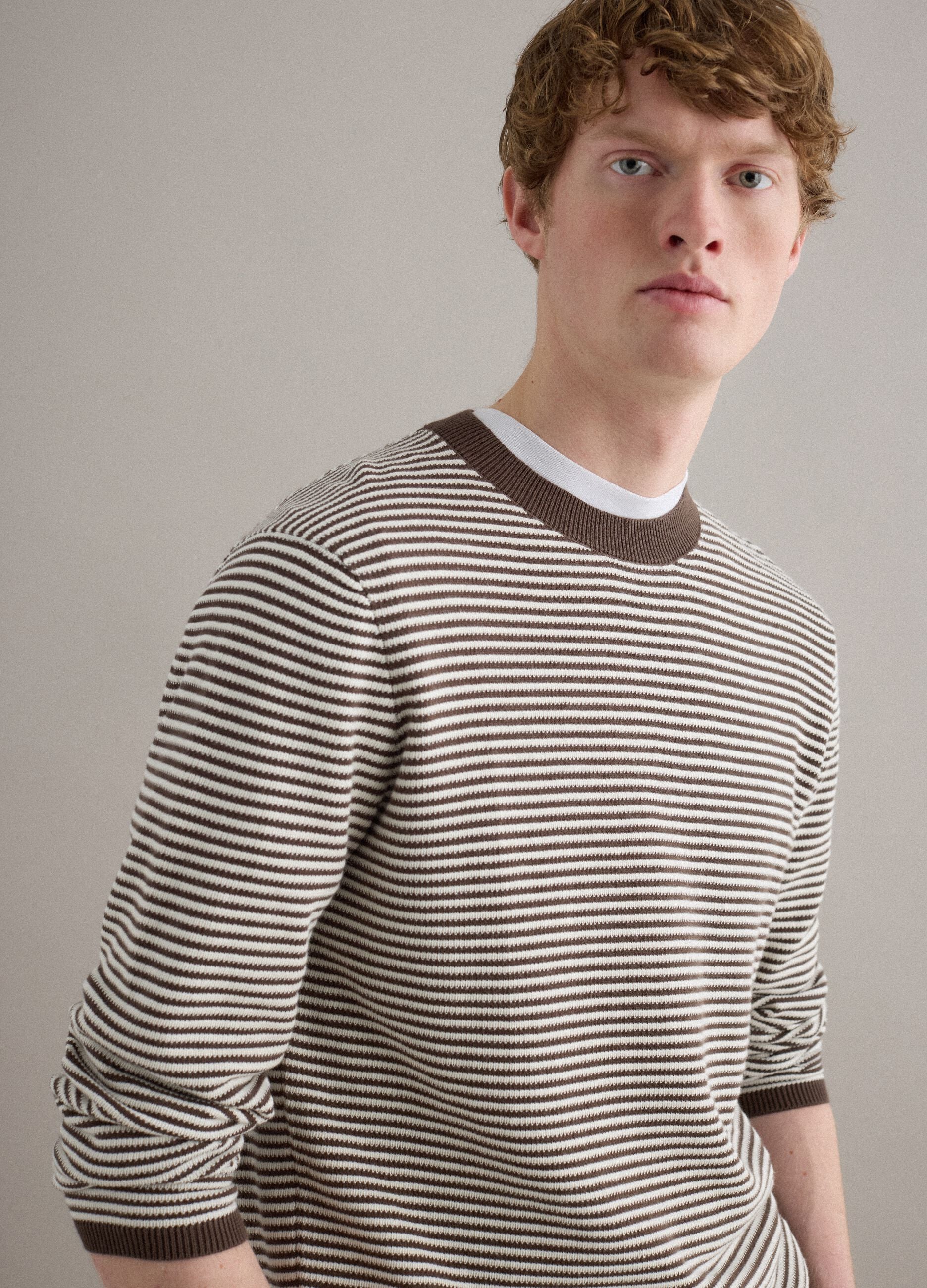 Multicoloured striped pure cotton sweater regular fit