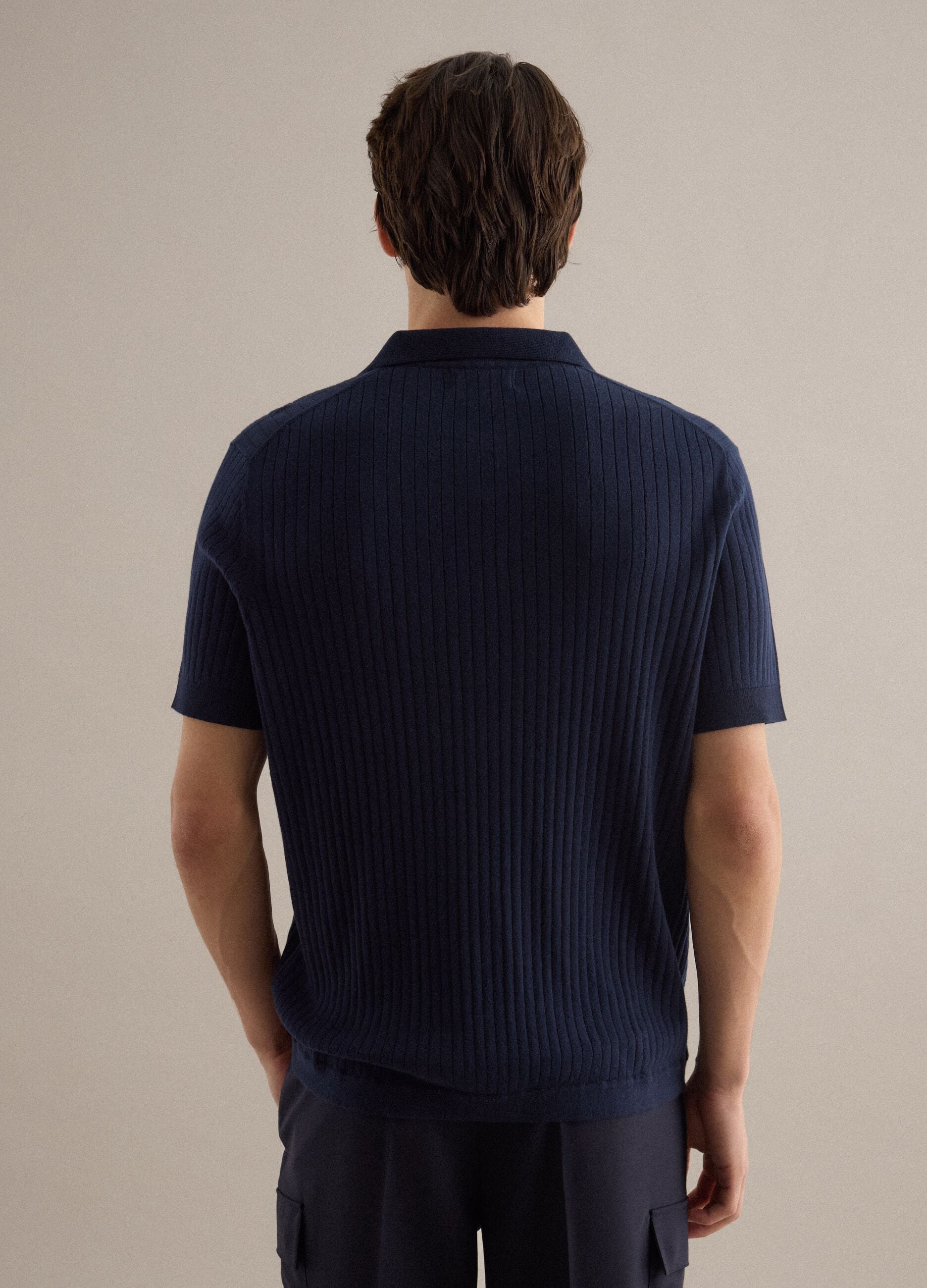Blue striped regular fit short sleeve cotton polo shirt