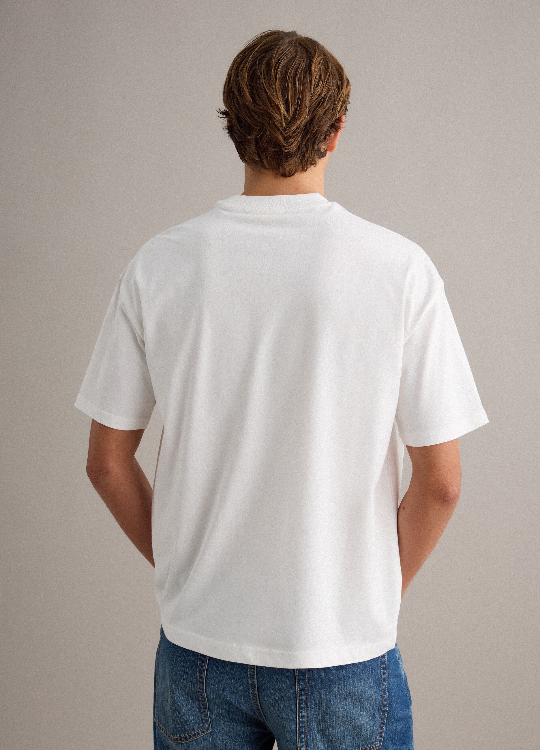 White pure cotton relaxed-fit T-shirt with embroidery