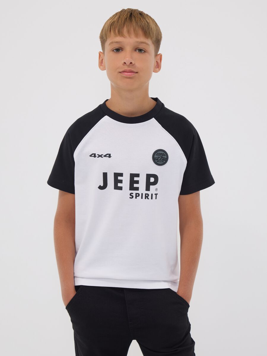 T-shirt bianca in puro cotone con maniche raglan per ragazzo_0