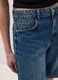 Dark blue denim pure cotton wide-leg shorts_3