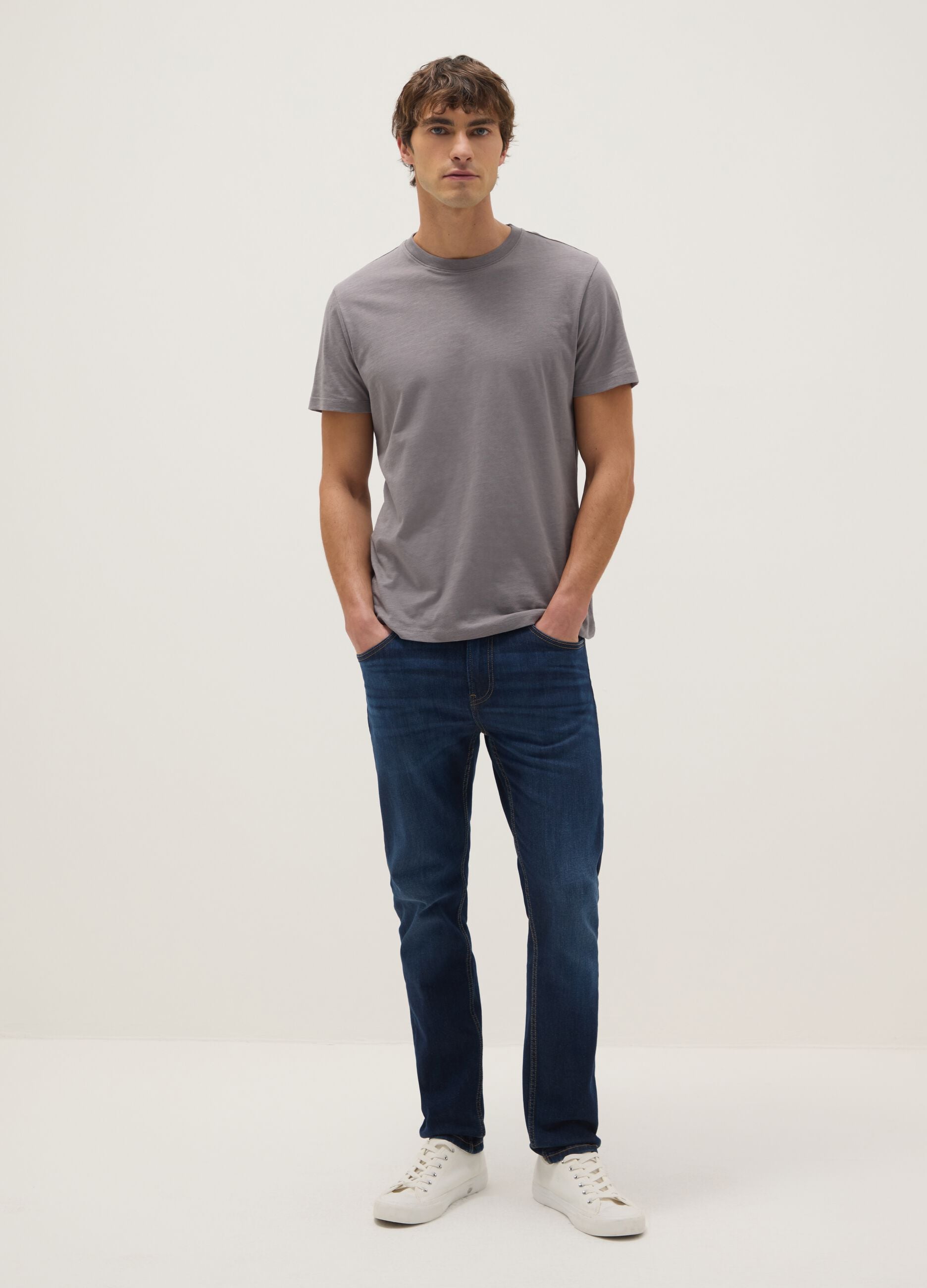 Grey regular fit pure cotton t-shirt
