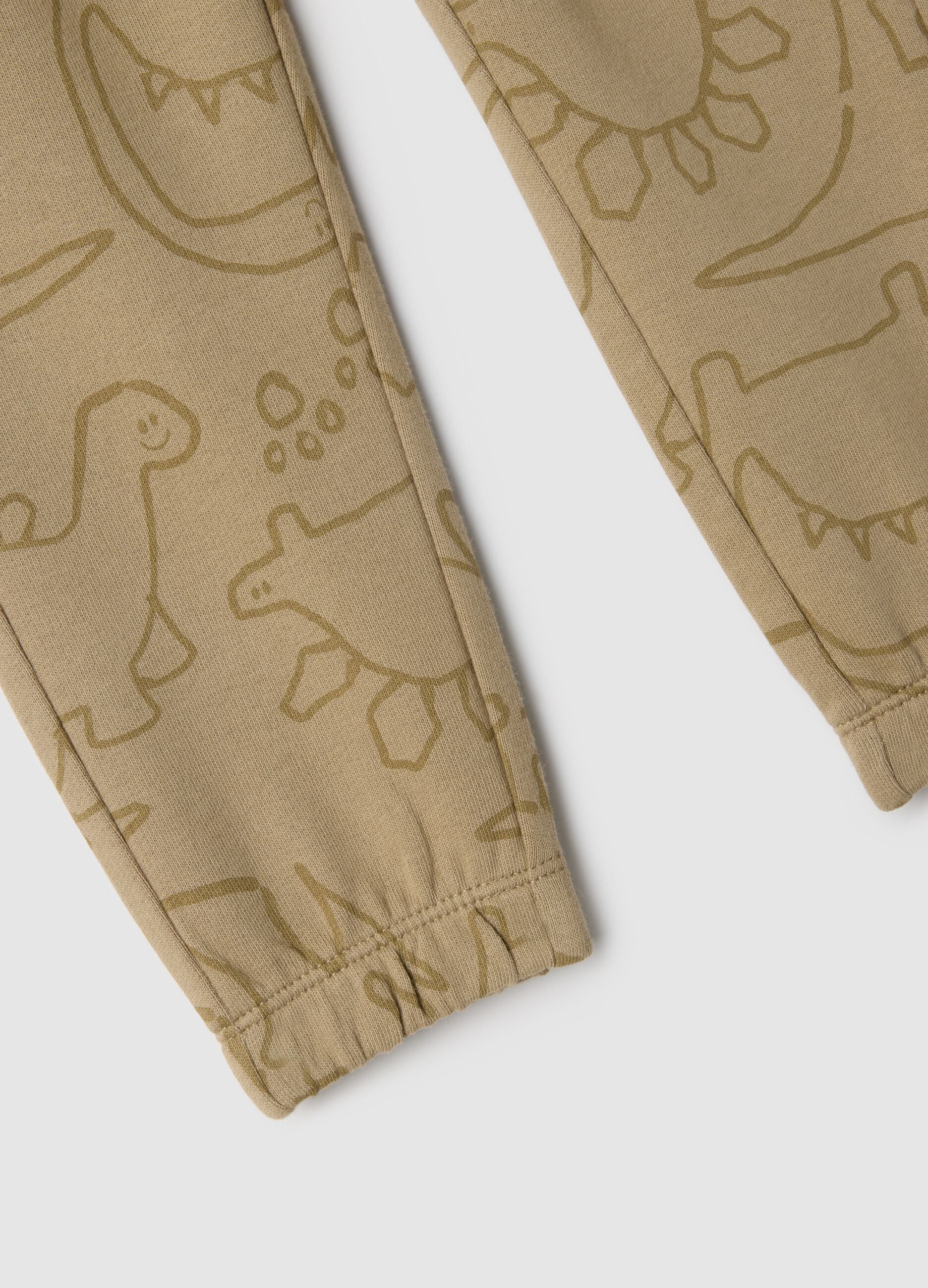 Beige pure cotton boys' trousers regular fit with prints