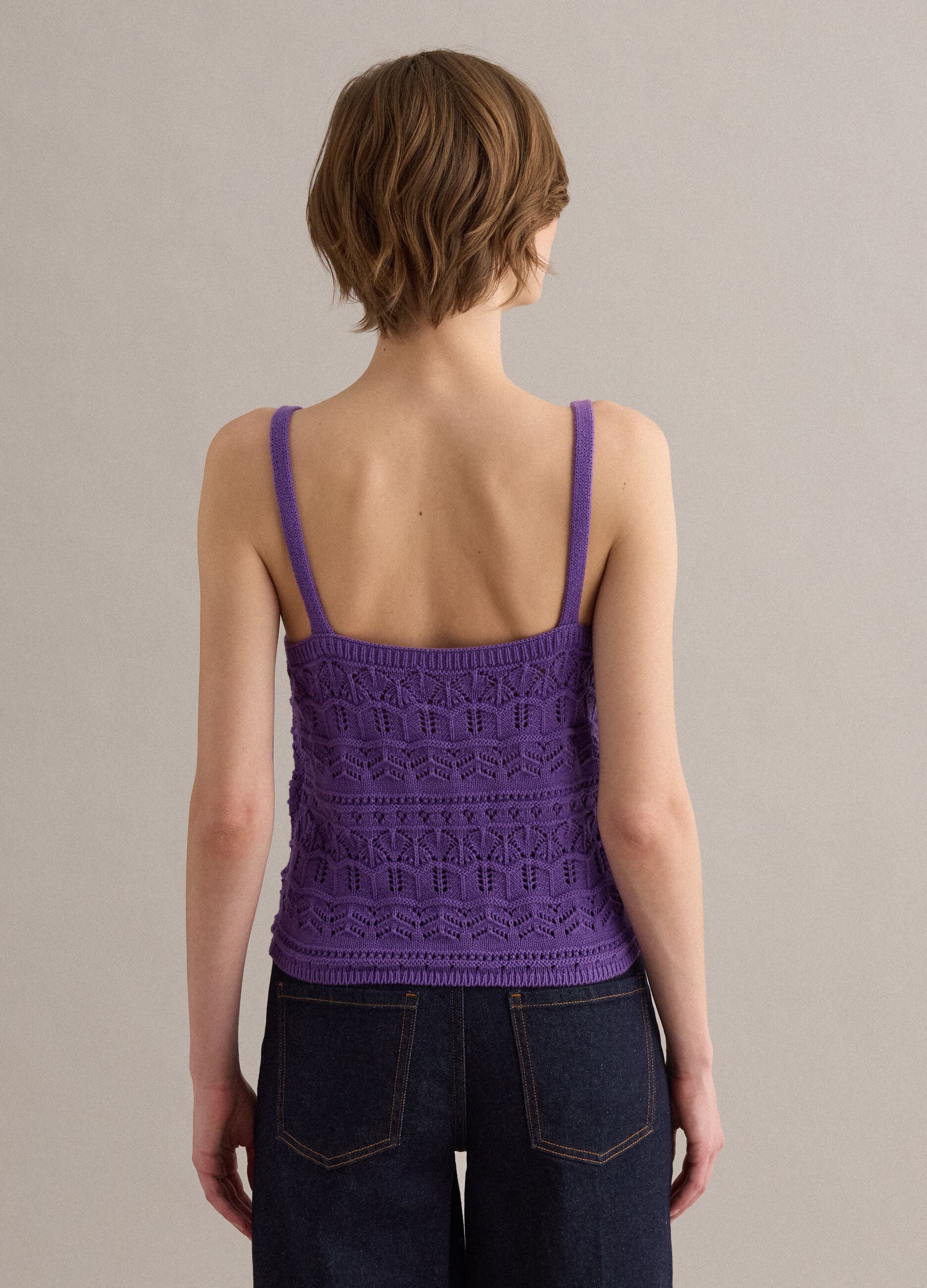 Purple pure cotton regular-fit knitted tank top