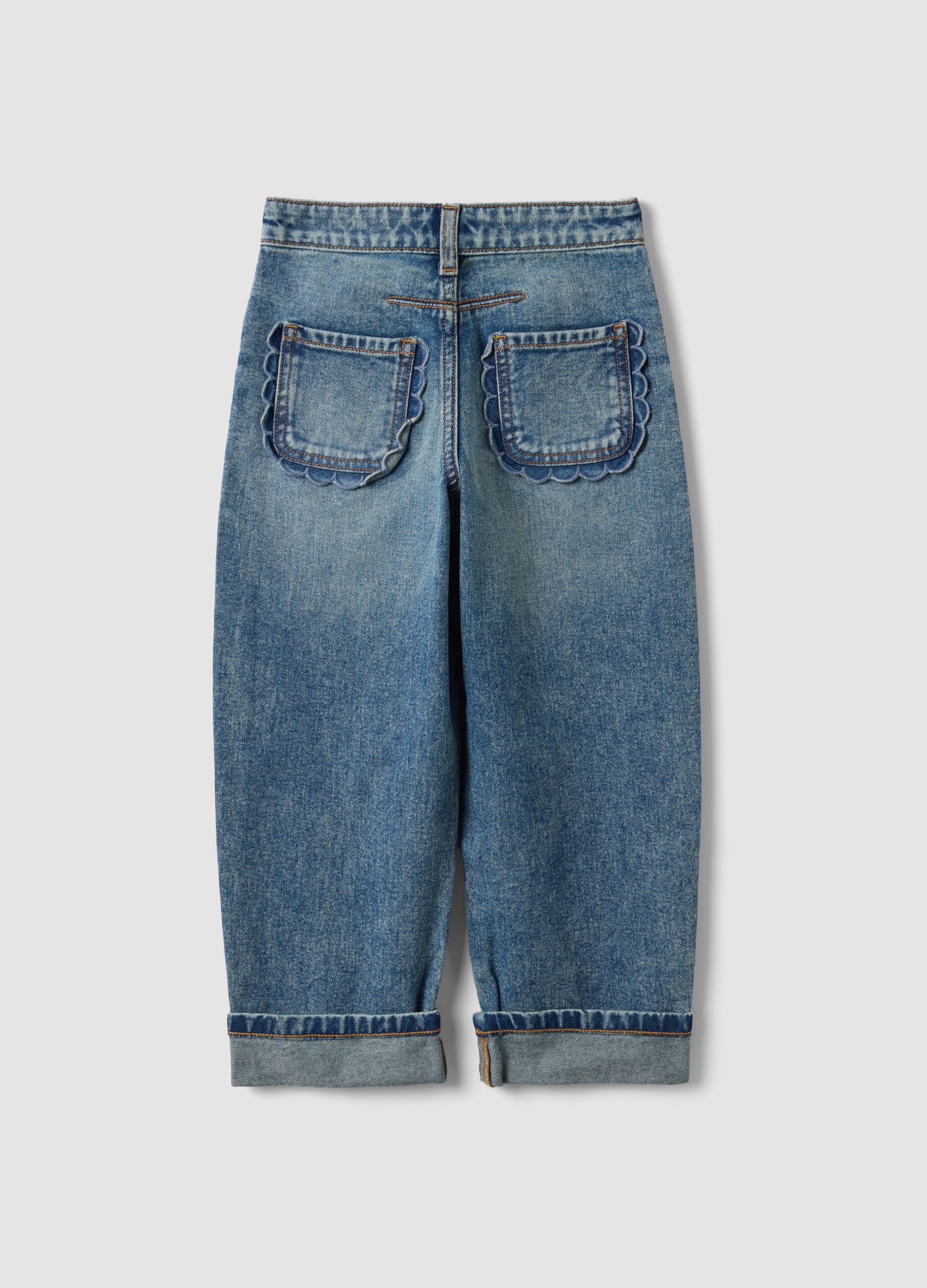 Blue pure cotton straight-fit jeans with belt loops for girls