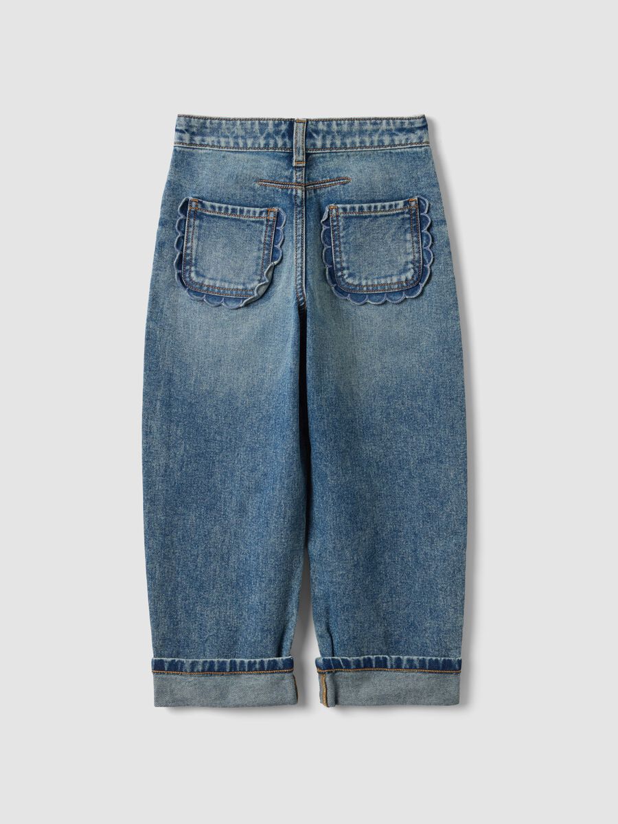 Blue pure cotton straight-fit jeans with belt loops for girls_5