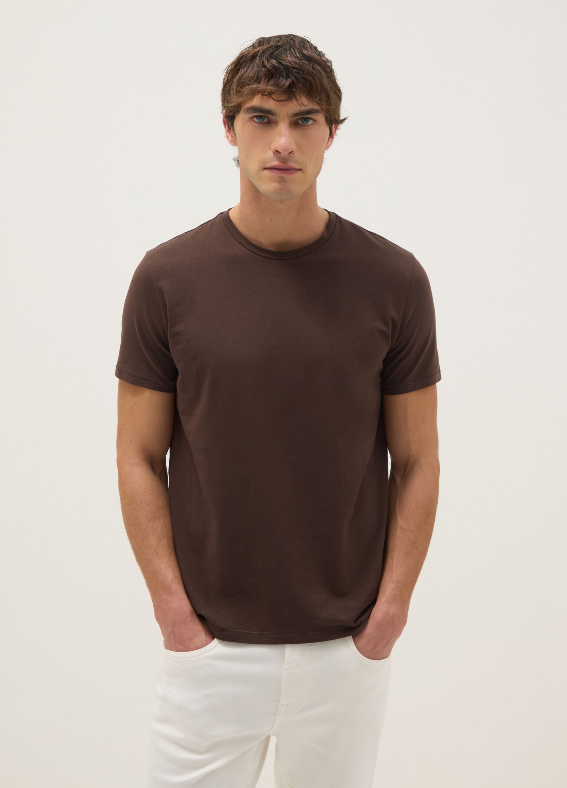 Slim fit brown stretch cotton T-shirt