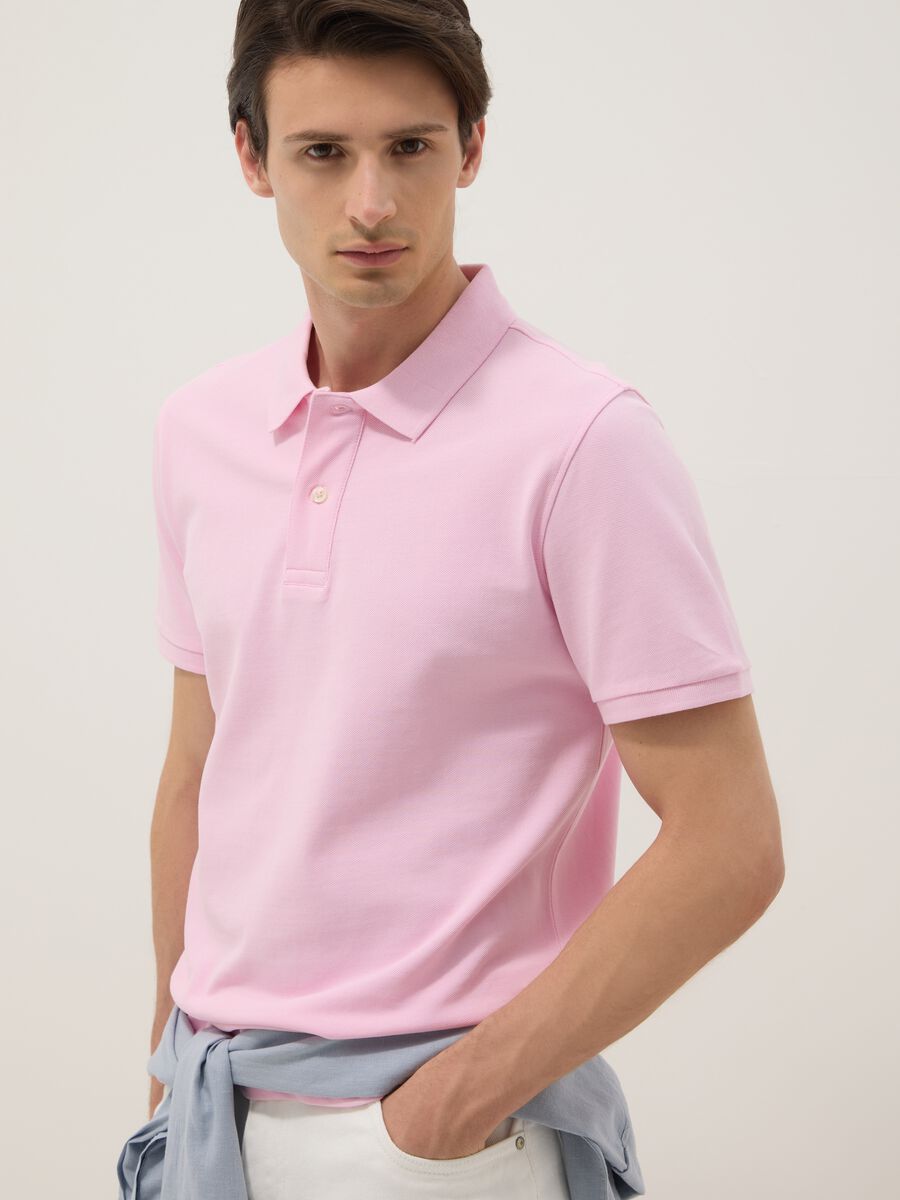 Pink short-sleeve organic cotton polo shirt, regular fit_0
