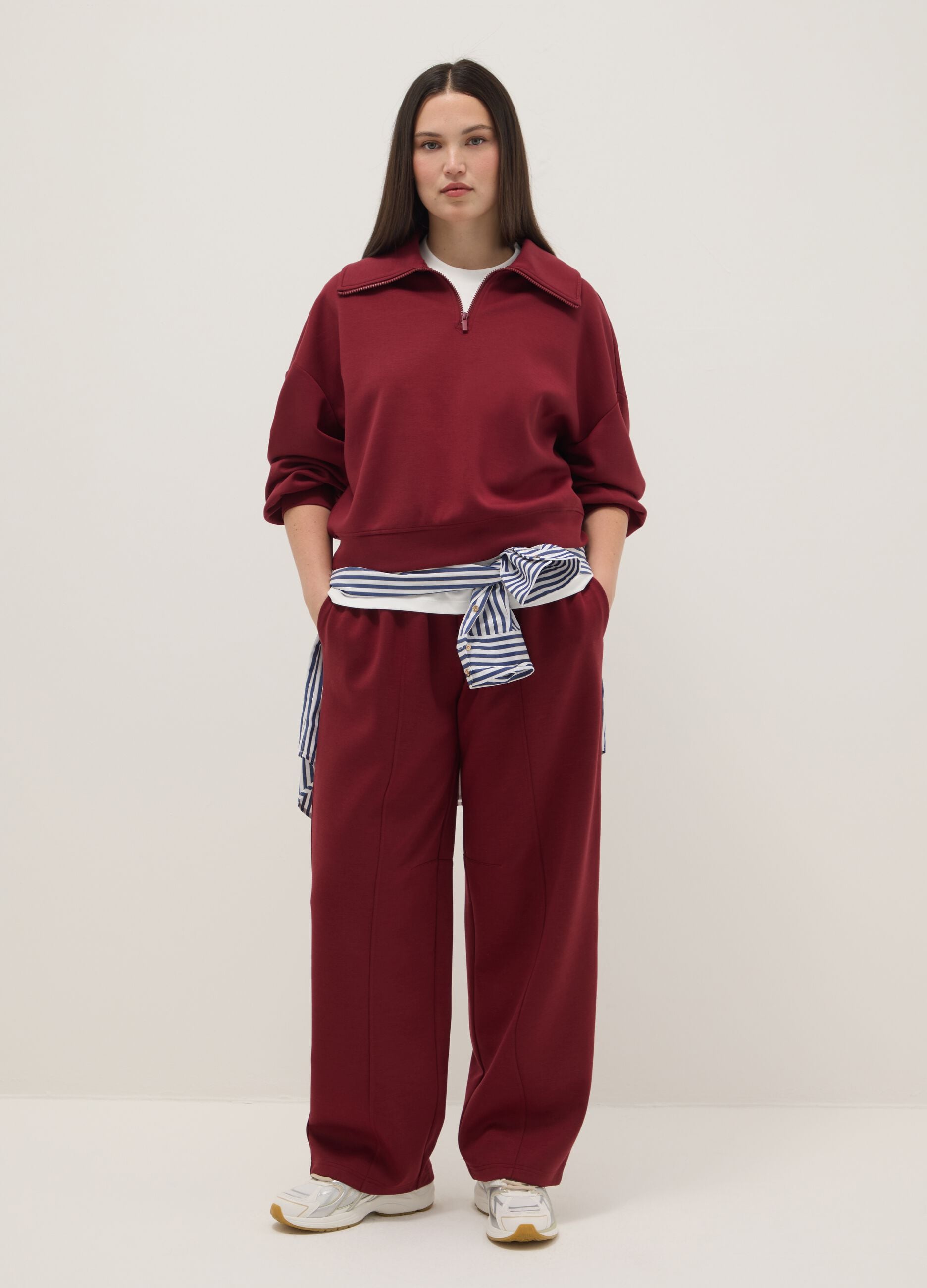 Red stretch cotton trousers with relaxed fit