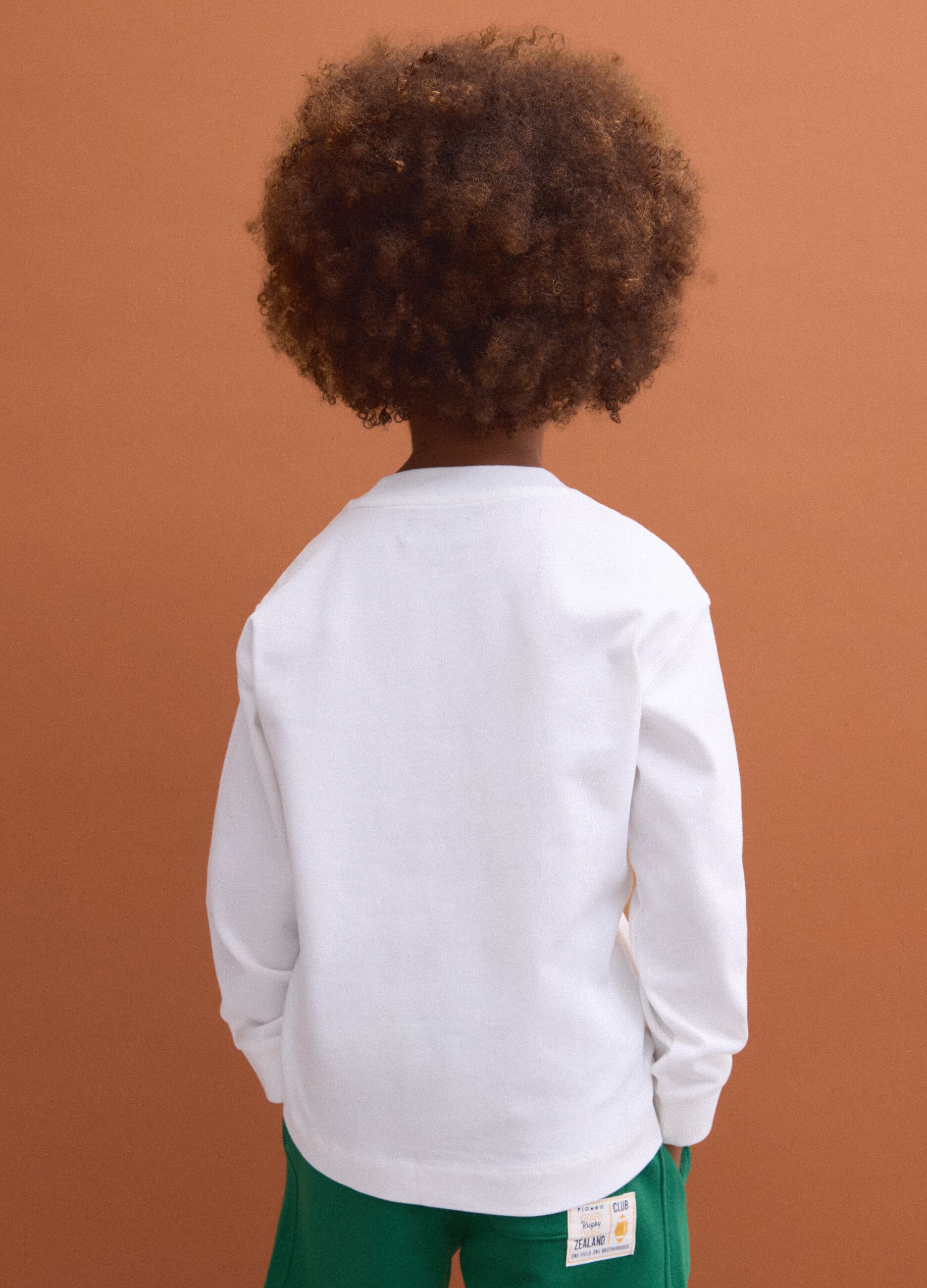 T-shirt bianca in puro cotone girocollo a maniche lunghe per bambino