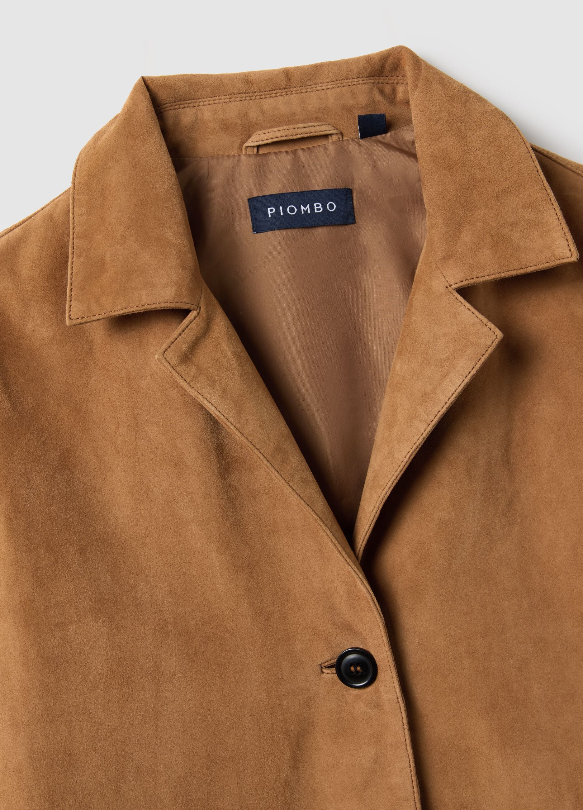 Brown genuine leather regular fit blazer with buttons