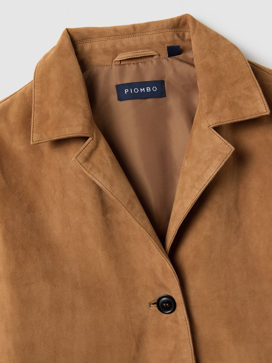 Brown genuine leather regular fit blazer with buttons_6