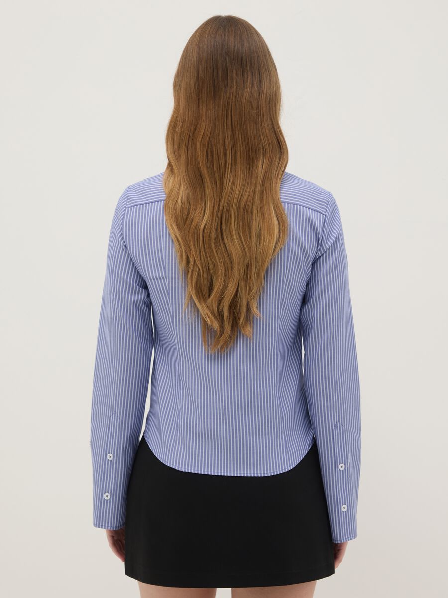 Blue striped slim fit pure cotton shirt_2