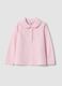 Pink long-sleeve organic cotton polo shirt, regular fit, for baby girl_0