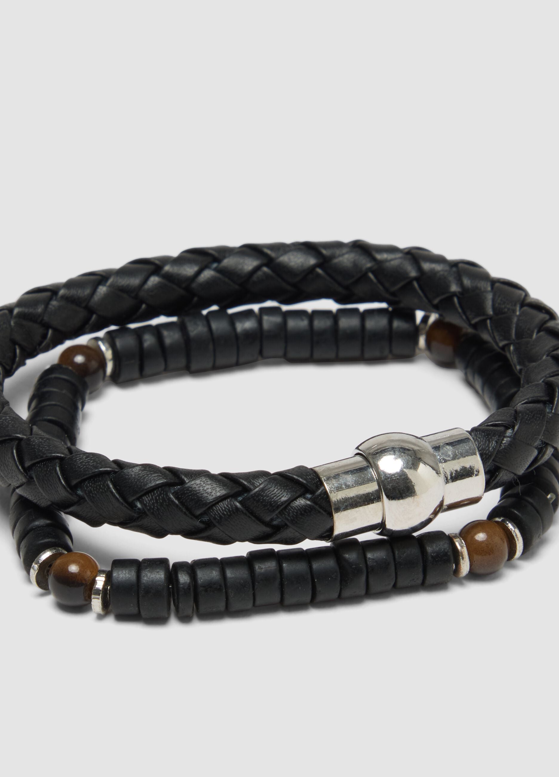 Pack of black woven and beaded bracelets