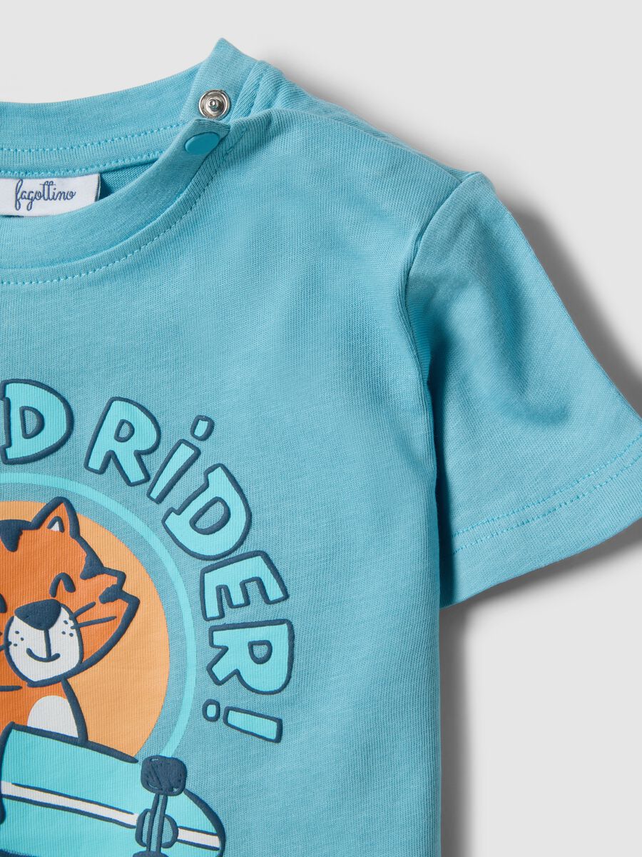 Boys' Regular Fit Sky Blue Pure Cotton T-shirt with Riding Tiger_2