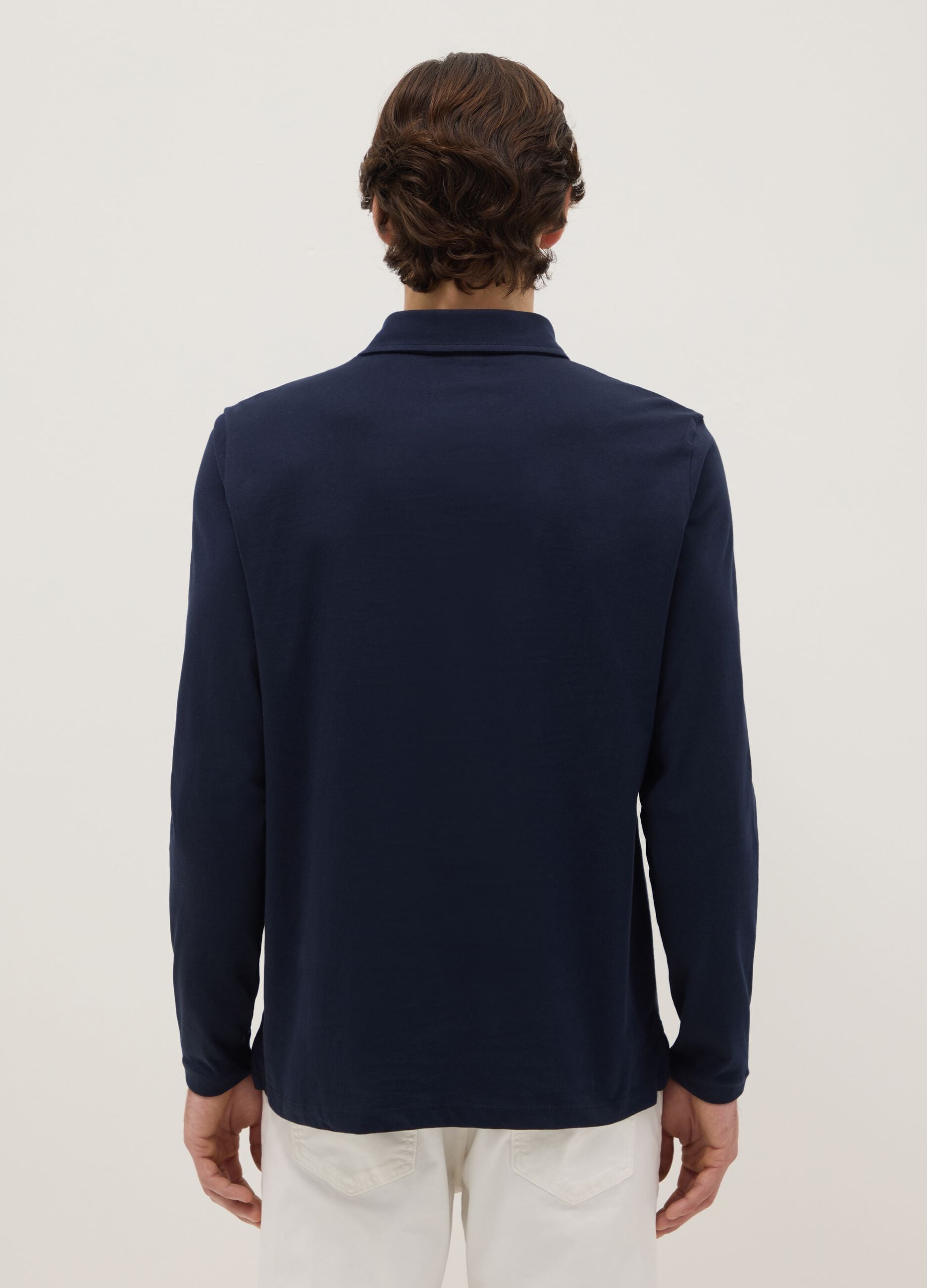 Long sleeve blue pure cotton polo &ndash; regular fit